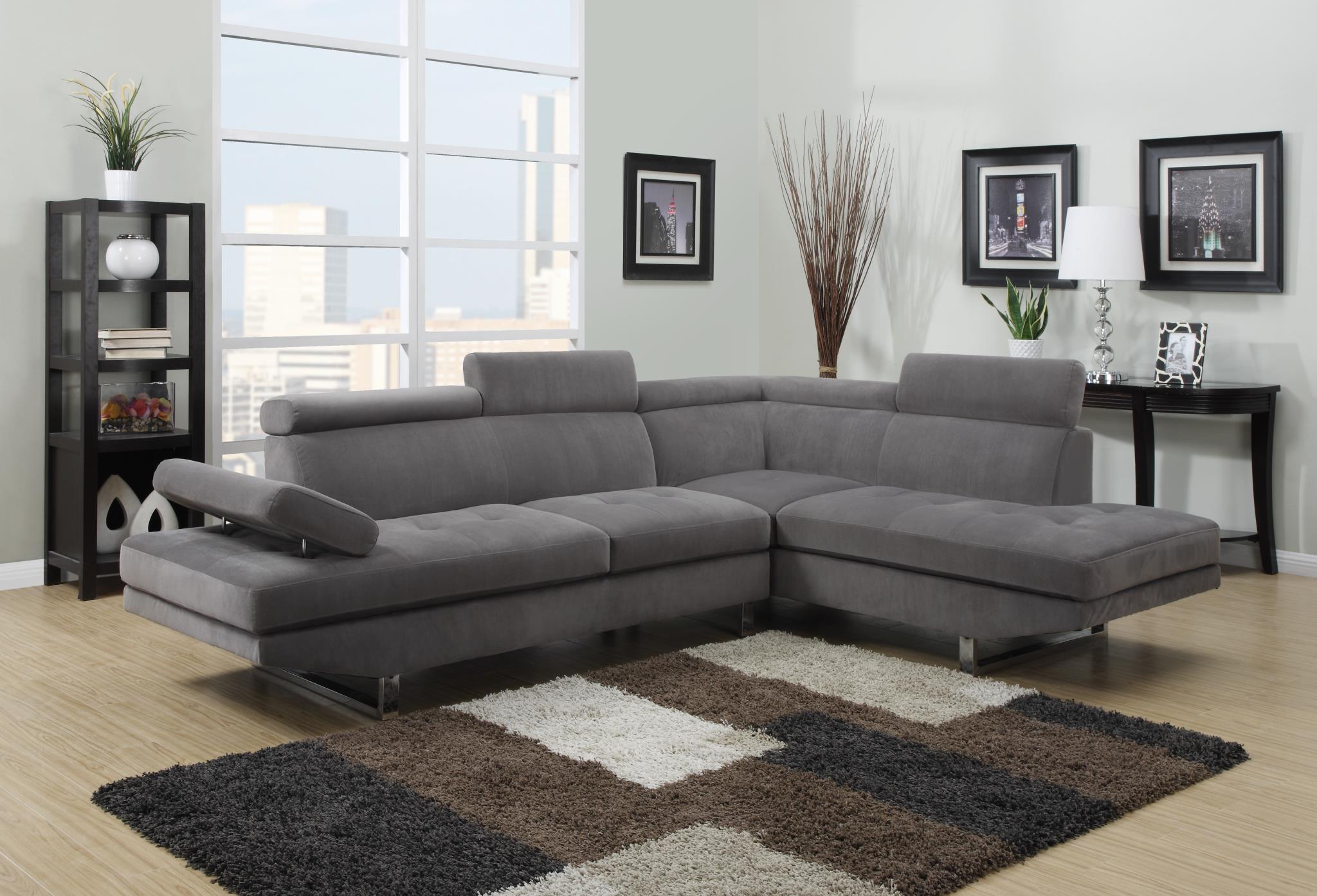 Classic, Traditional Sectional Corner Sofa Metairie 1051-SEC-GY in Grey Fabric