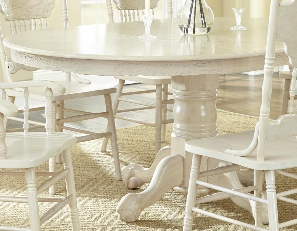 

    
MYCO Furniture Nostalgia Oval White Finish Pedestal Table Dining Room Set 7Pcs
