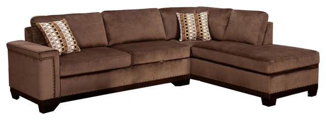 

    
MYCO Furniture Opulence Modern Brown Velvet Reversible Sectional Sofa w/Nailheads
