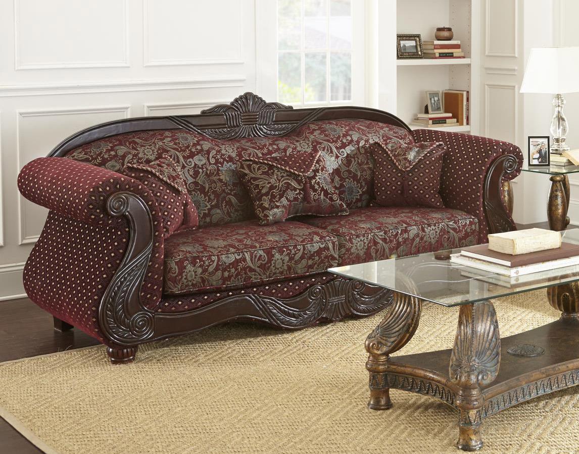 

    
MYCO Furniture Rachelle Carved Wood Burgundy Velvet Fabric Living Room Set 2 Pcs
