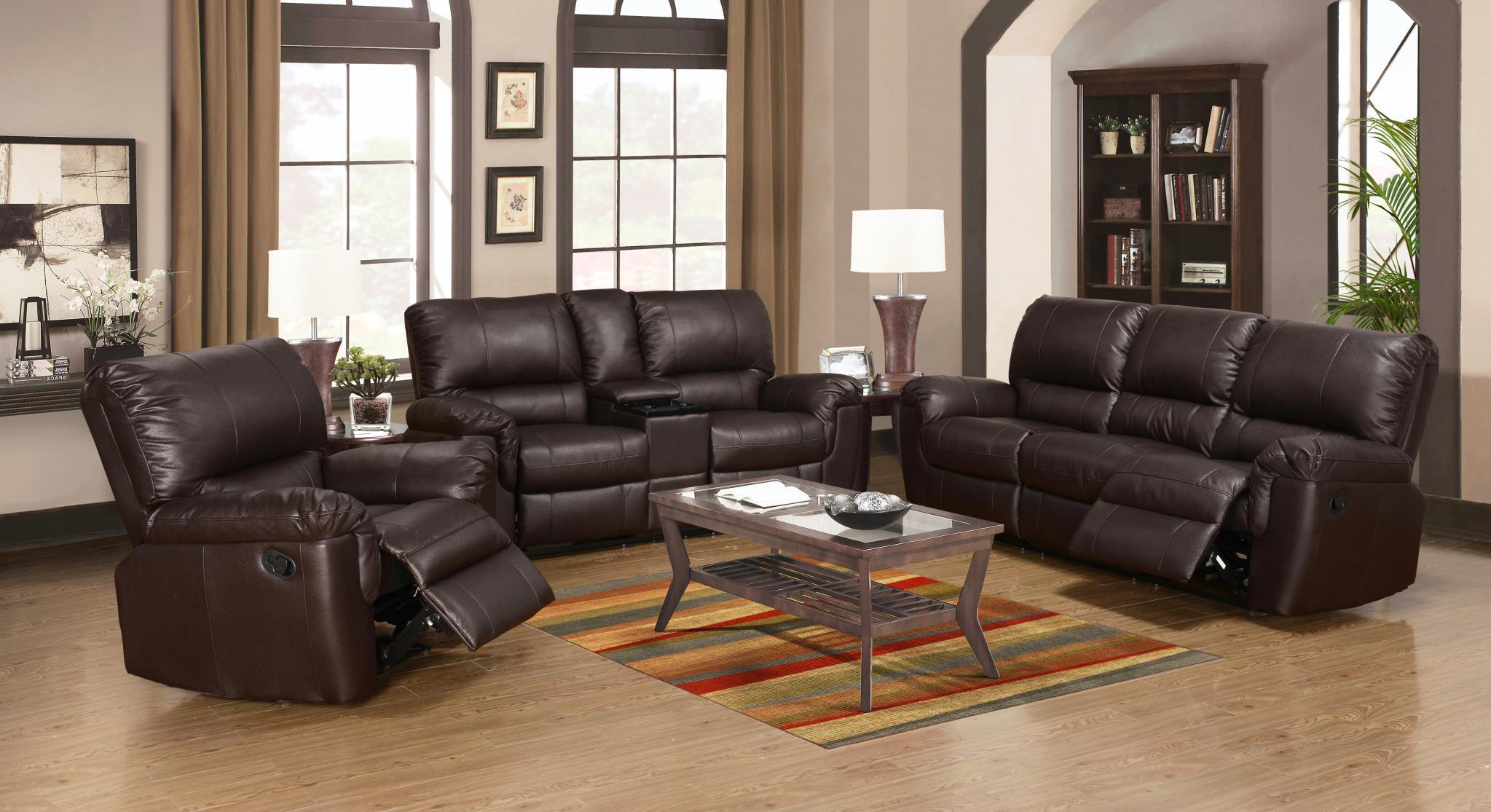 

    
MYCO Furniture Ramon Modern Brown Bonded Leather Reclining Sofa
