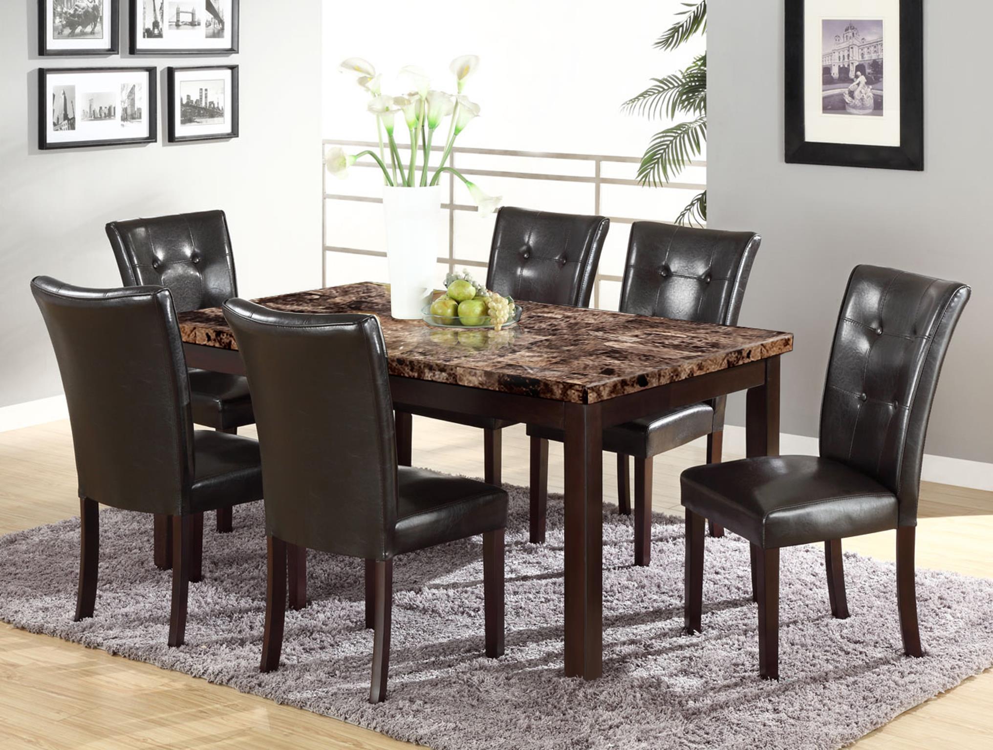 Traditional Dining Sets Tristan TR240T-TR241S-DT-Set-7 in Espresso, Dark Brown Faux Leather