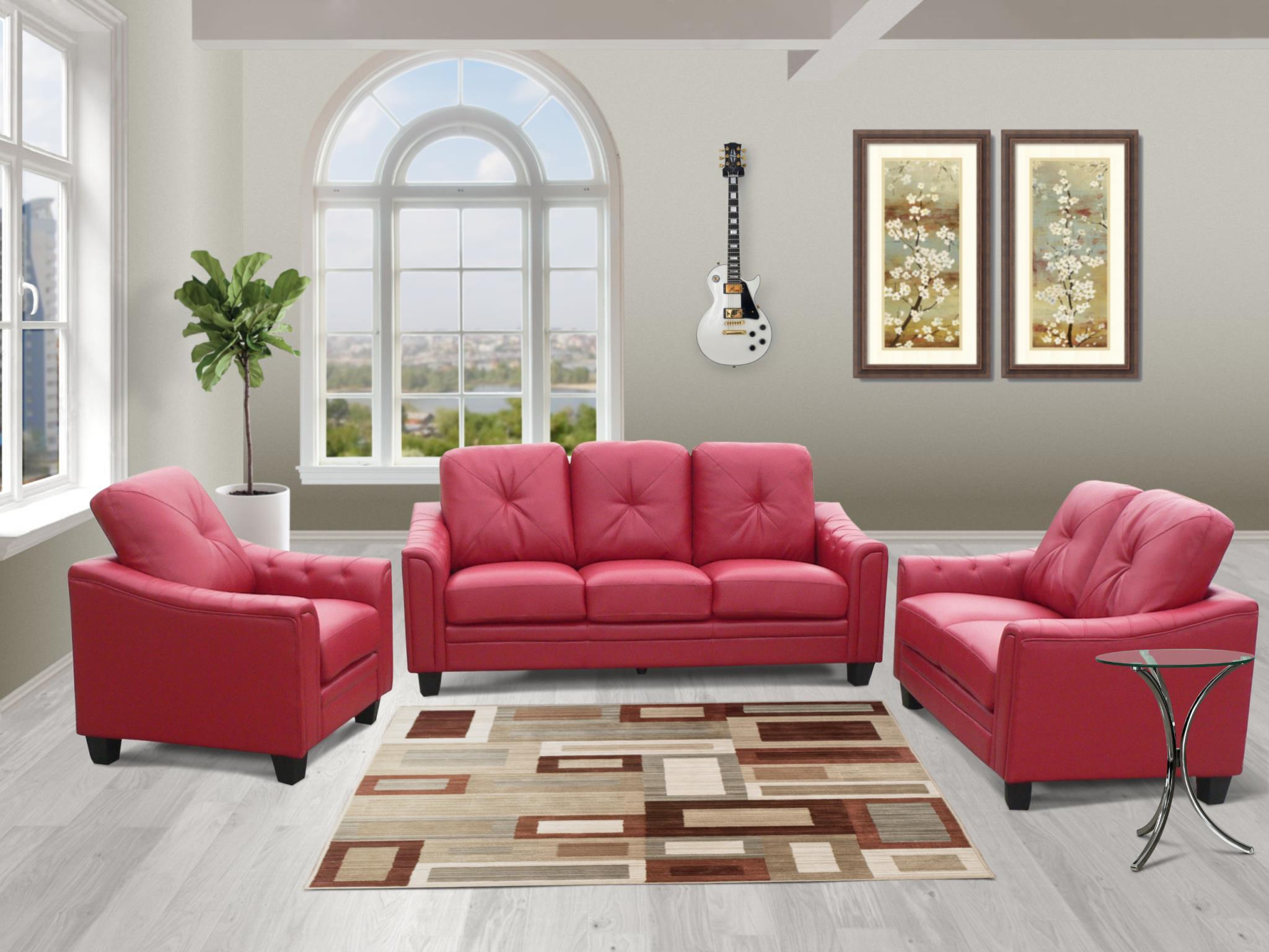Classic, Traditional Sofa Loveseat and Chair Set Walden 7606-RD-Set-3 in Red Bonded Leather