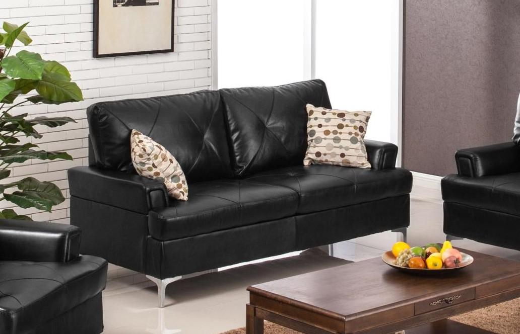Traditional Sofa Walker 7605-BK-S in Black Bonded Leather
