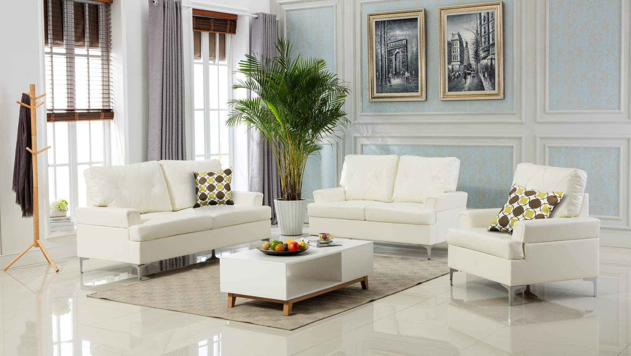 

    
MYCO Furniture Walker Modern White Bonded Leather Living Room Sofa Set 3 Pcs
