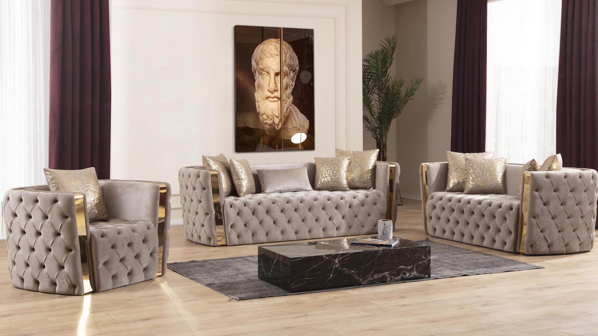 Contemporary, Modern Sofa Set NAOMI QB13425409-3PC in Off-White Velvet