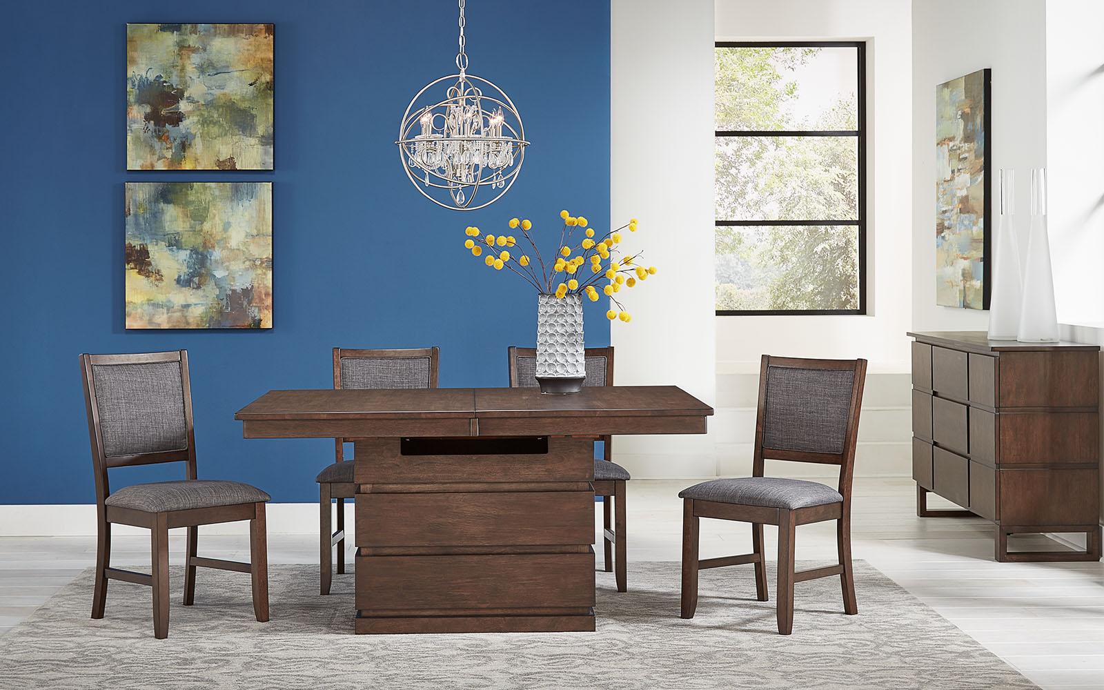 Rustic Dining Table Set Chesney CHSFB6300-Set-5 in Brown, Natural Faux Leather