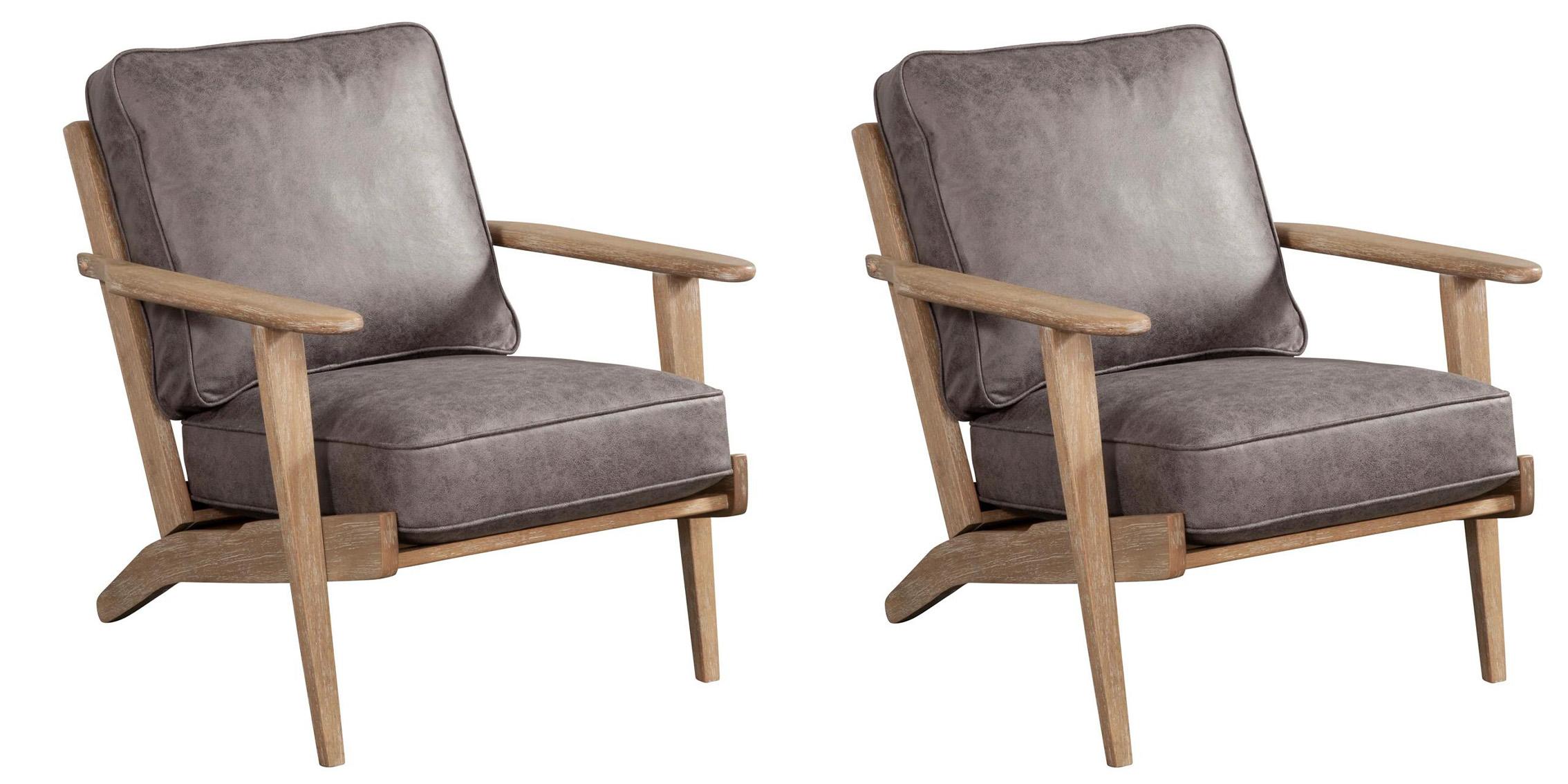 Contemporary, Modern Arm Chair Set ARTICA 9116-Set-2 in Dark Grey, Natural Faux Leather