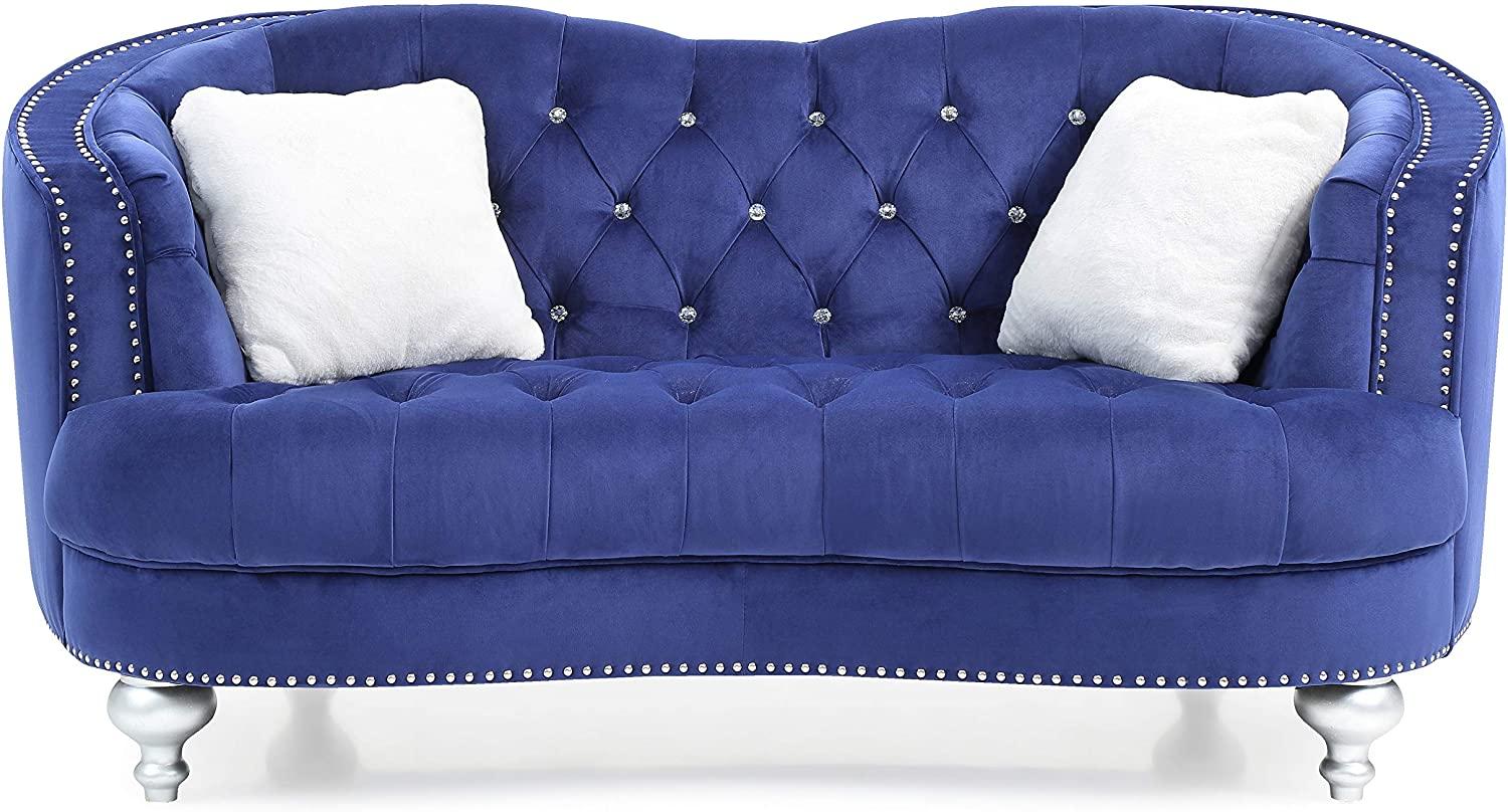 

    
Navy Blue Crystal Tufted Loveseat AFREEN Galaxy Home Contemporary Modern
