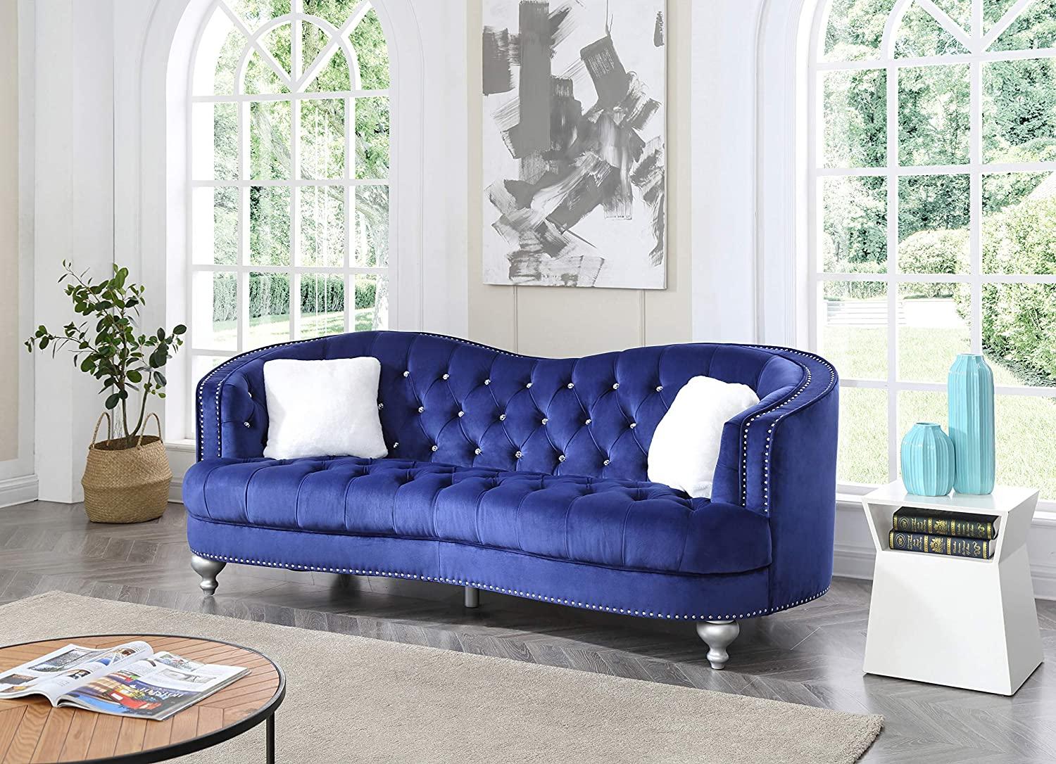 

    
 Shop  Navy Blue Crystal Tufted Sofa Set 2Pcs AFREEN Galaxy Home Contemporary Modern
