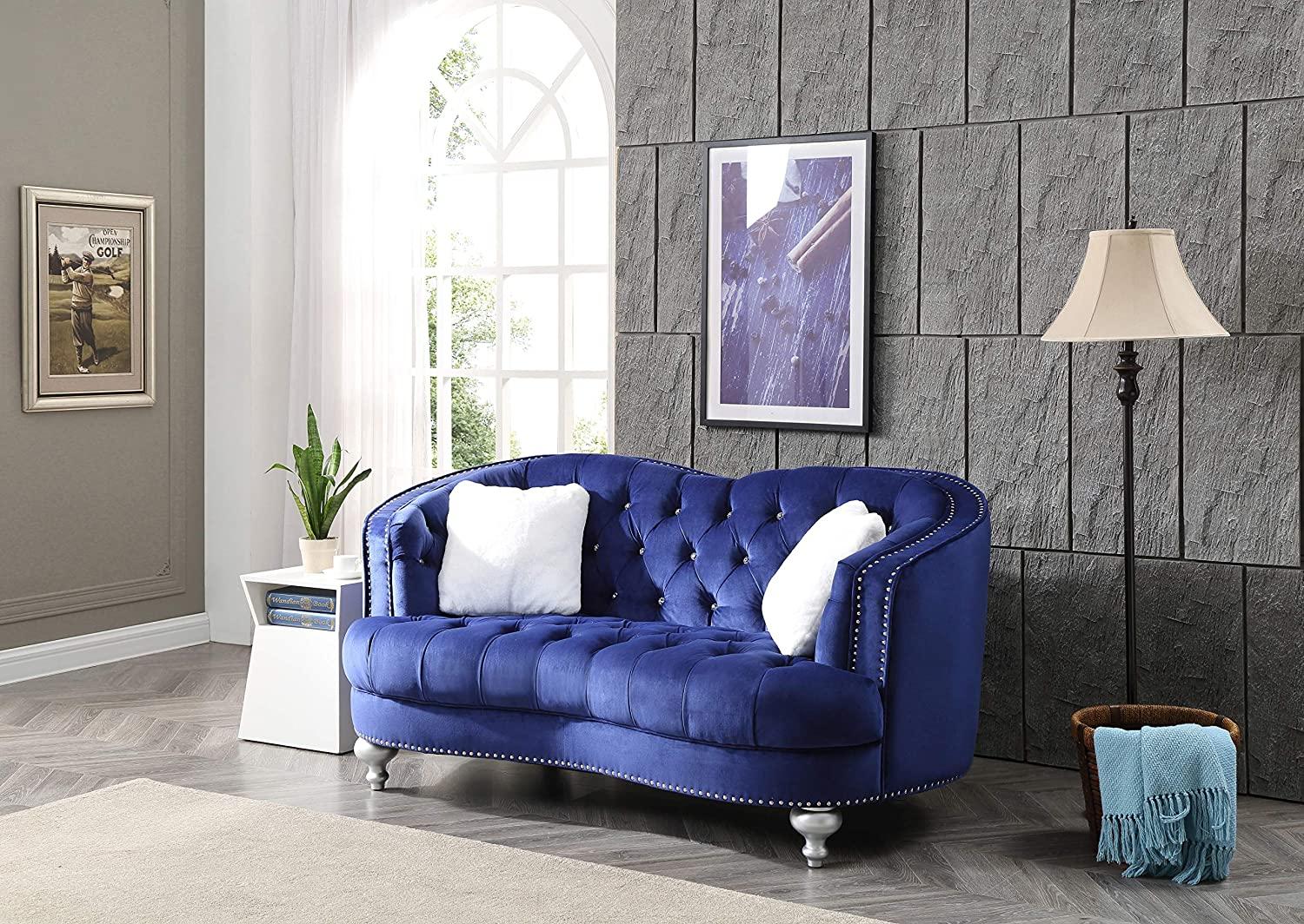 

    
 Photo  Navy Blue Crystal Tufted Sofa Set 3Pcs AFREEN Galaxy Home Contemporary Modern

