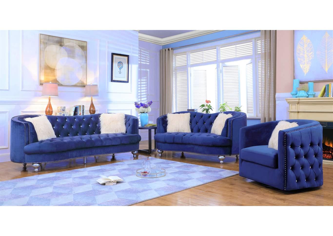 Contemporary, Modern Sofa Set AFREEN GHF-808857892751-Set-3 in Navy blue Velvet