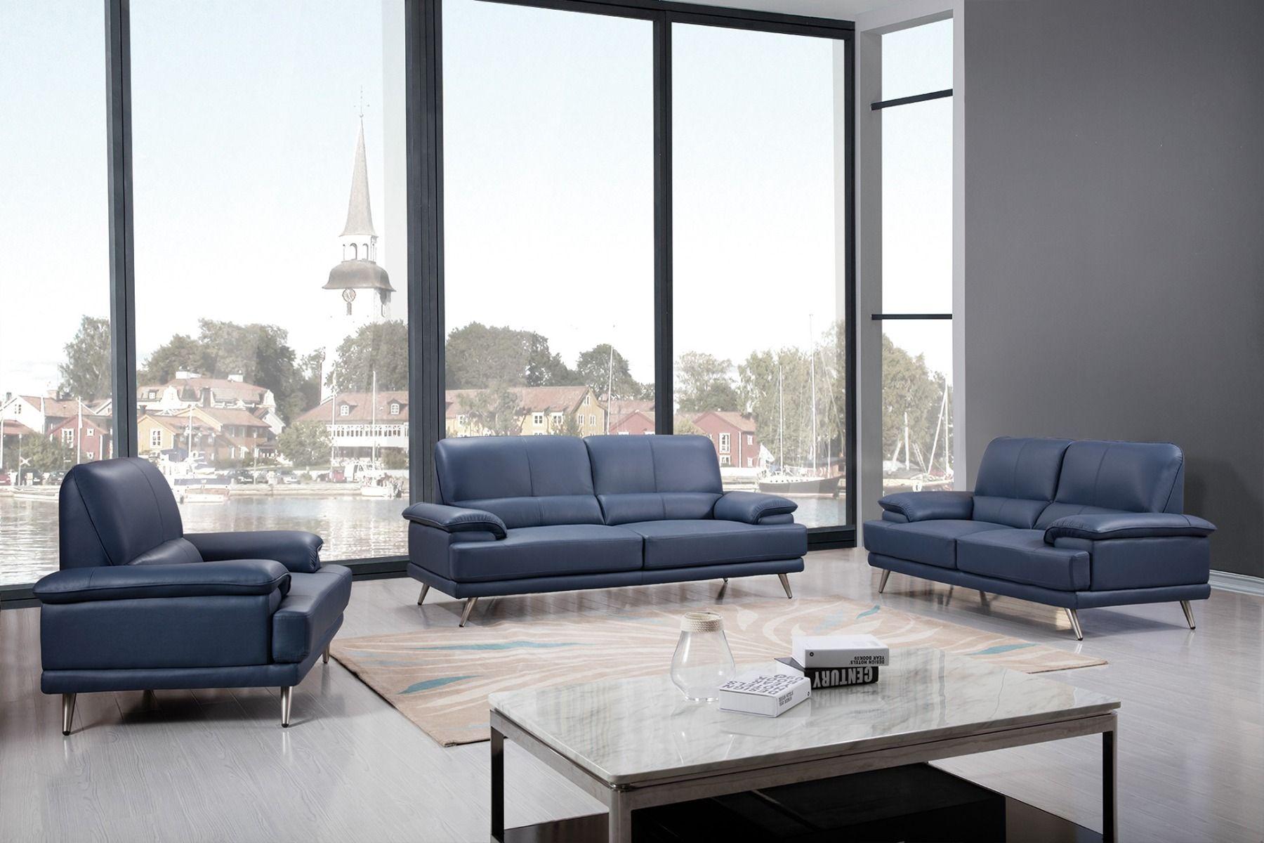 

    
Navy Blue Genuine Leather Sofa Set 3Pcs EK523-NB-SF American Eagle Modern
