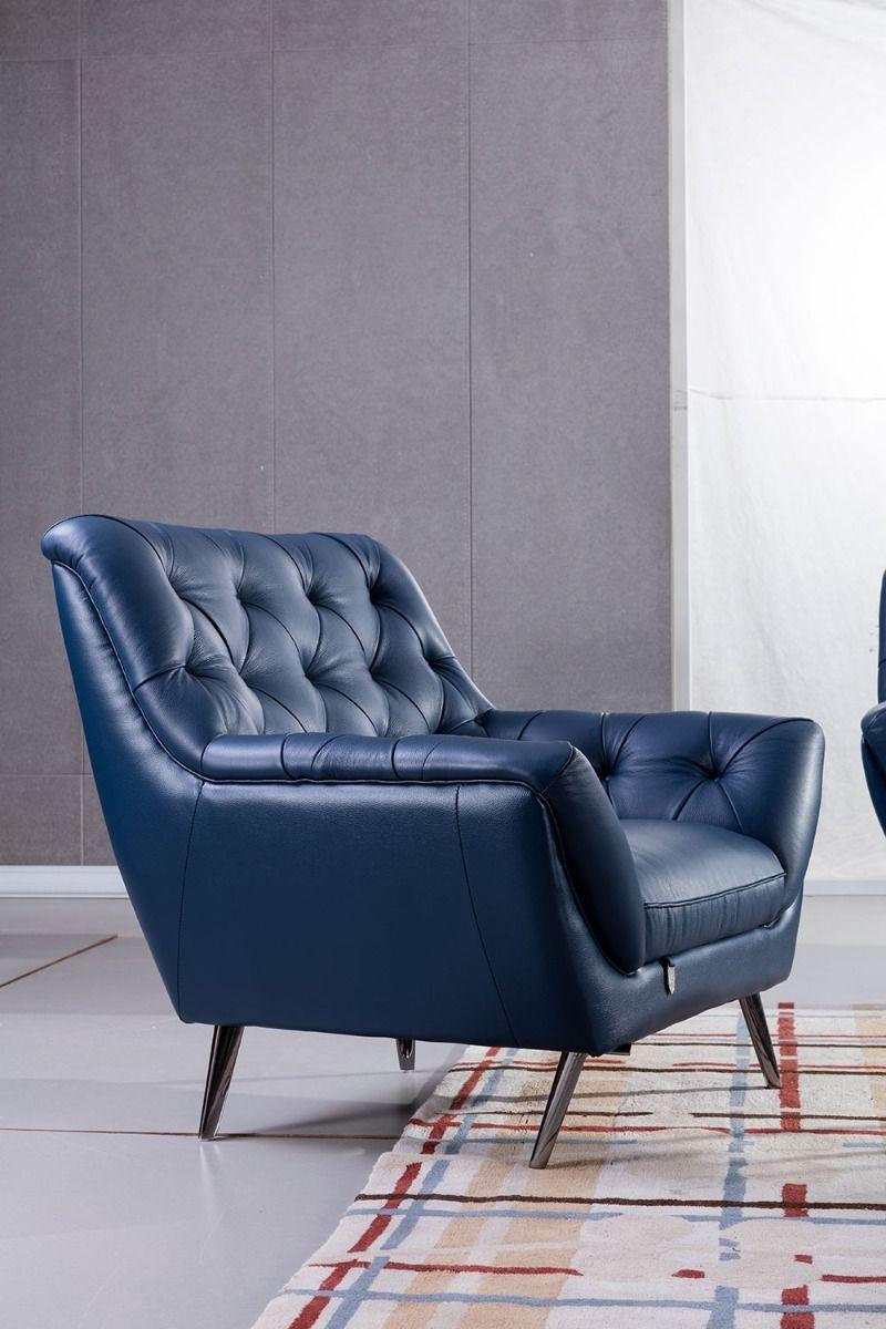 Contemporary, Modern Arm Chair EK8003-NB-CHR EK8003-NB-CHR in Navy blue Top grain leather