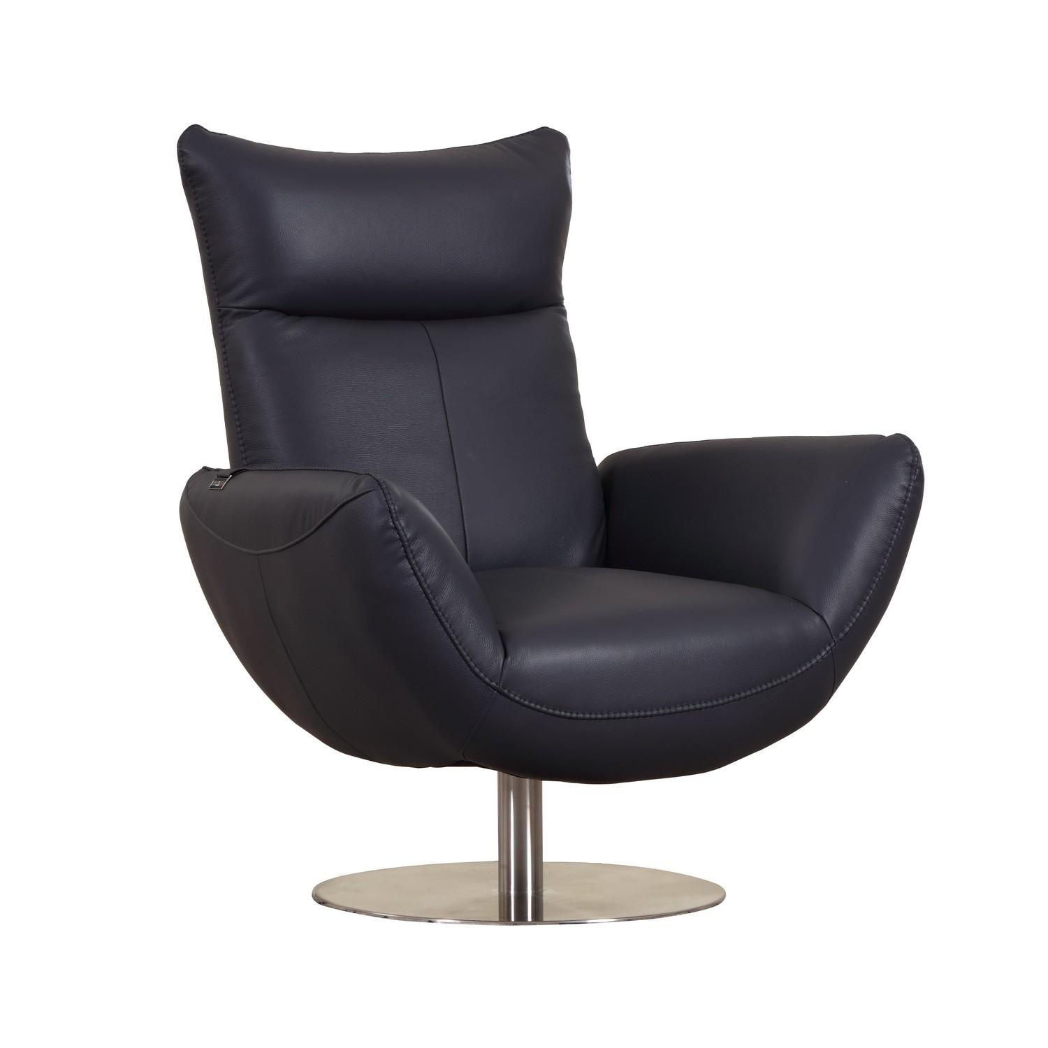 Contemporary Lounge Chair Jesse 624-NAV in Navy Italian Leather