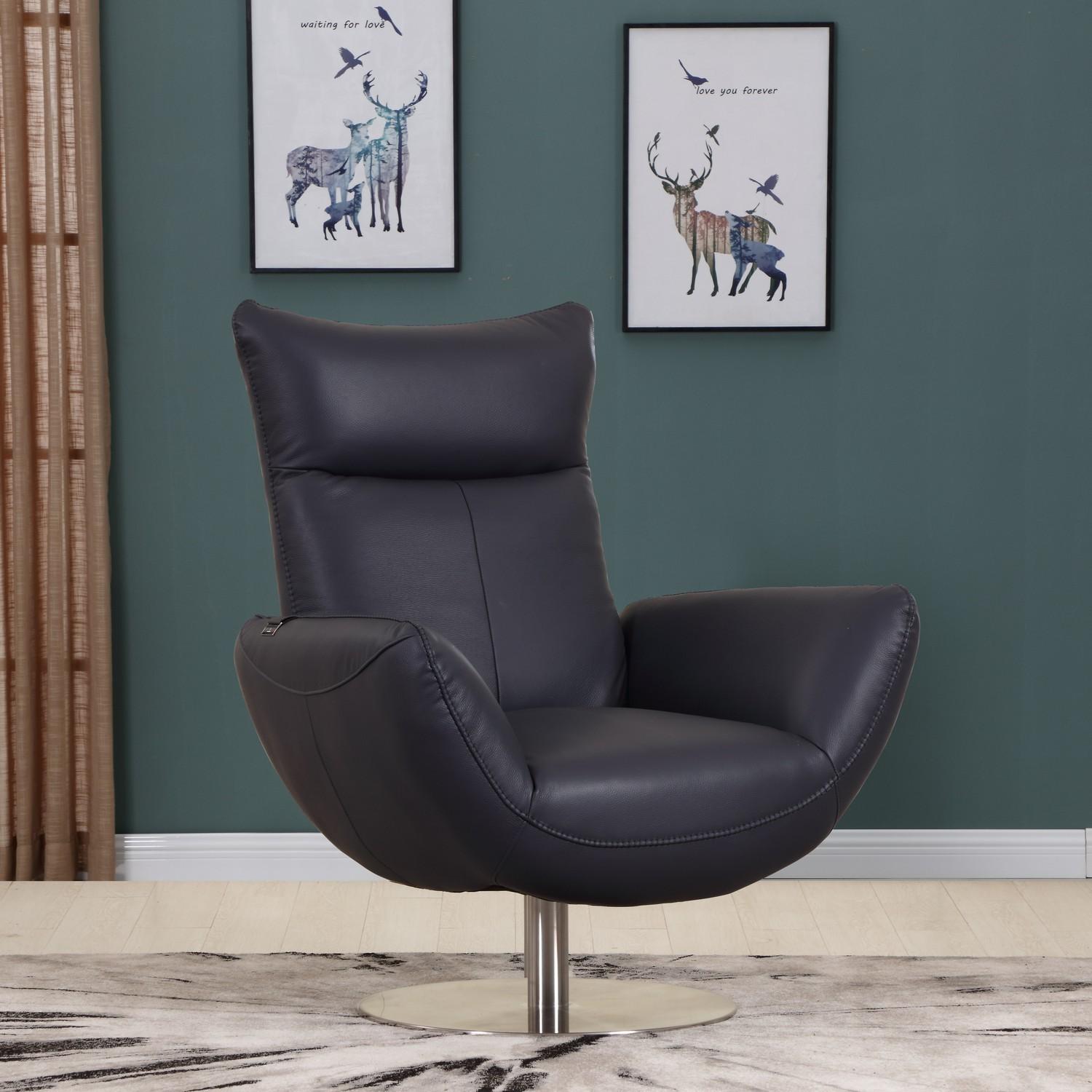 

    
Jesse  Navy Blue Italian Top Grain Leather Swivel Lounge Chair Contemporary
