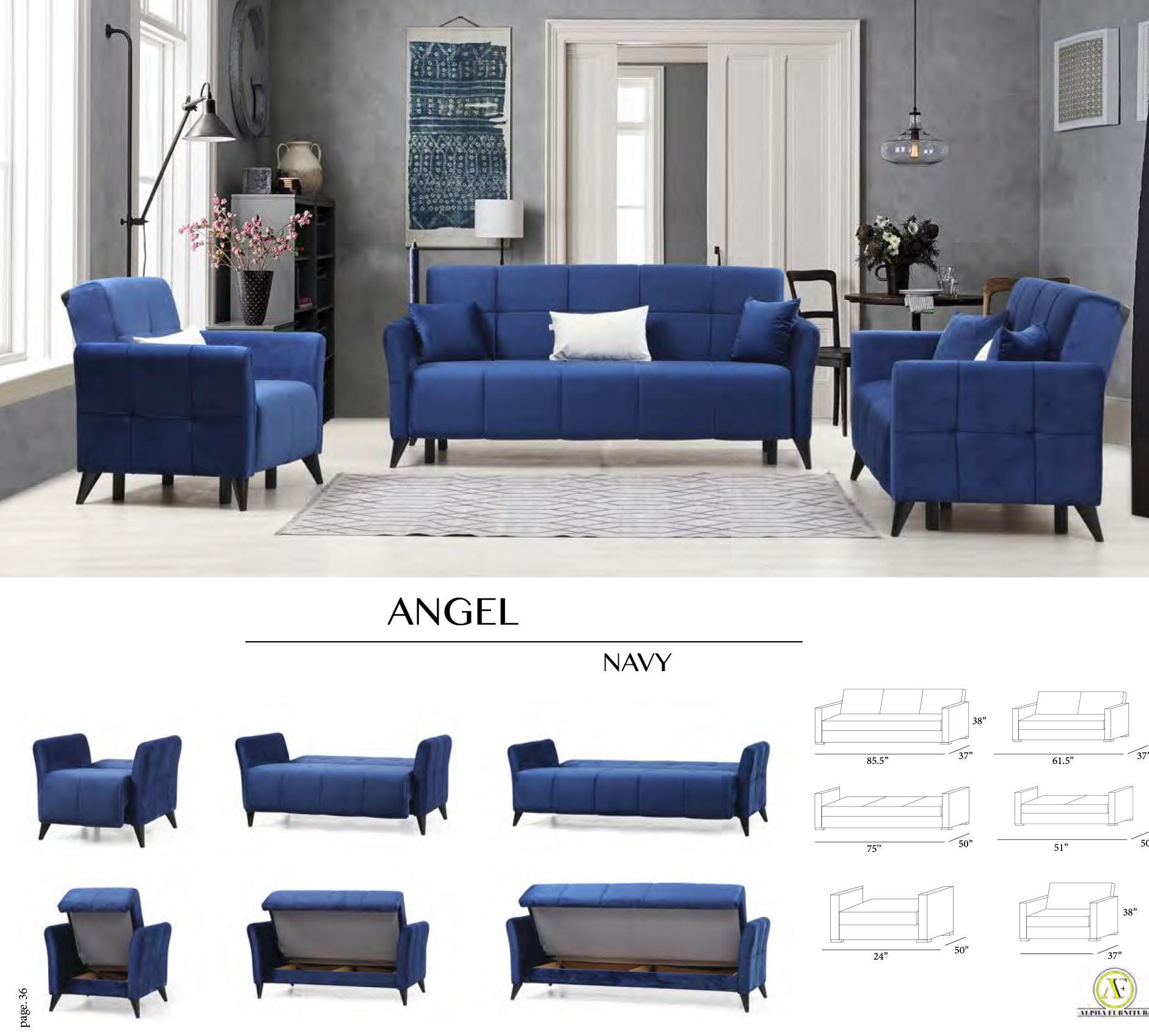 

    
Navy Chenille Fabric Sofa Bed Set 2Pcs Contemporary Alpha Furniture Angel
