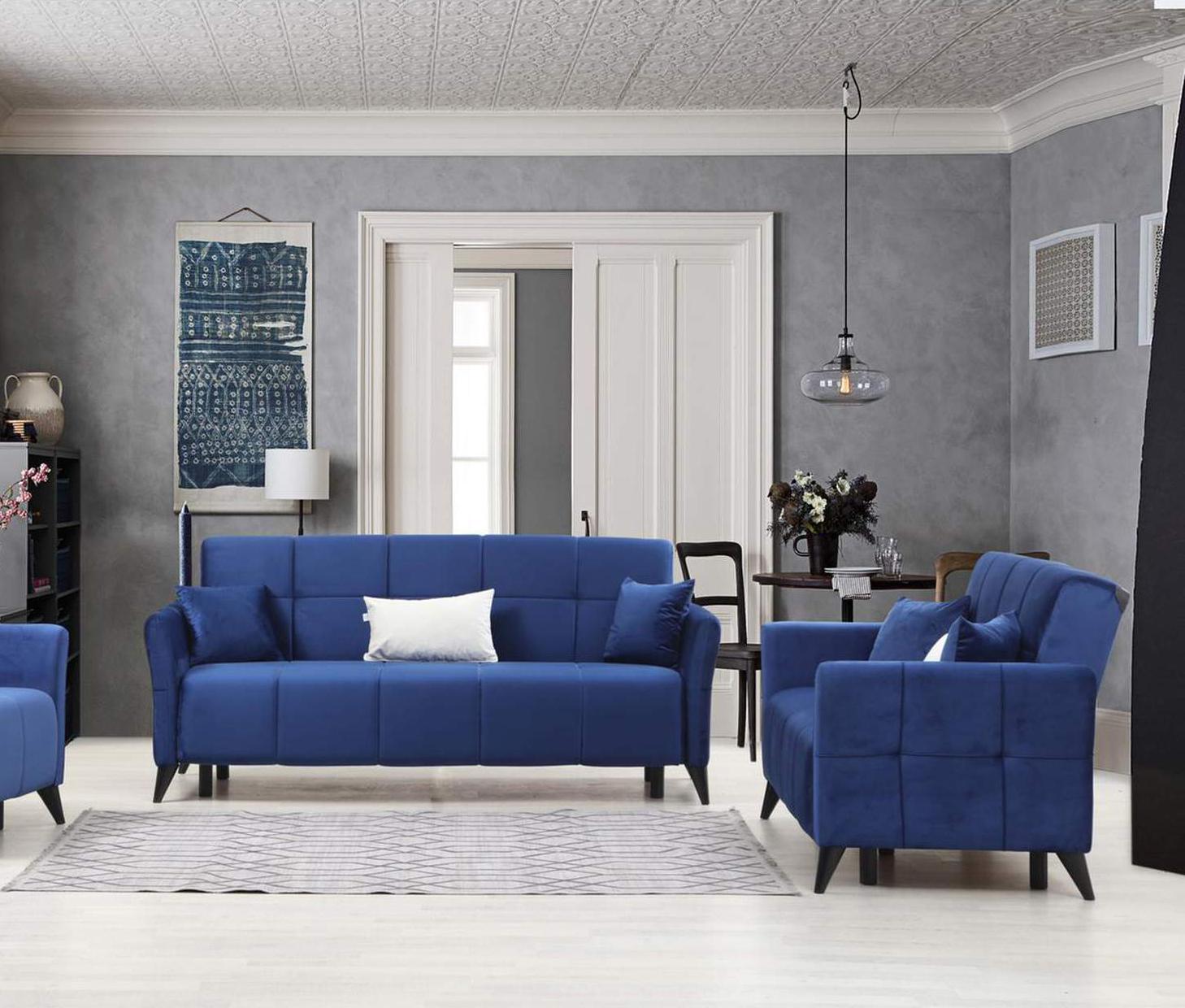 Contemporary Sofa and Loveseat Angel ANGL-N-S-Set-2 in Navy Fabric