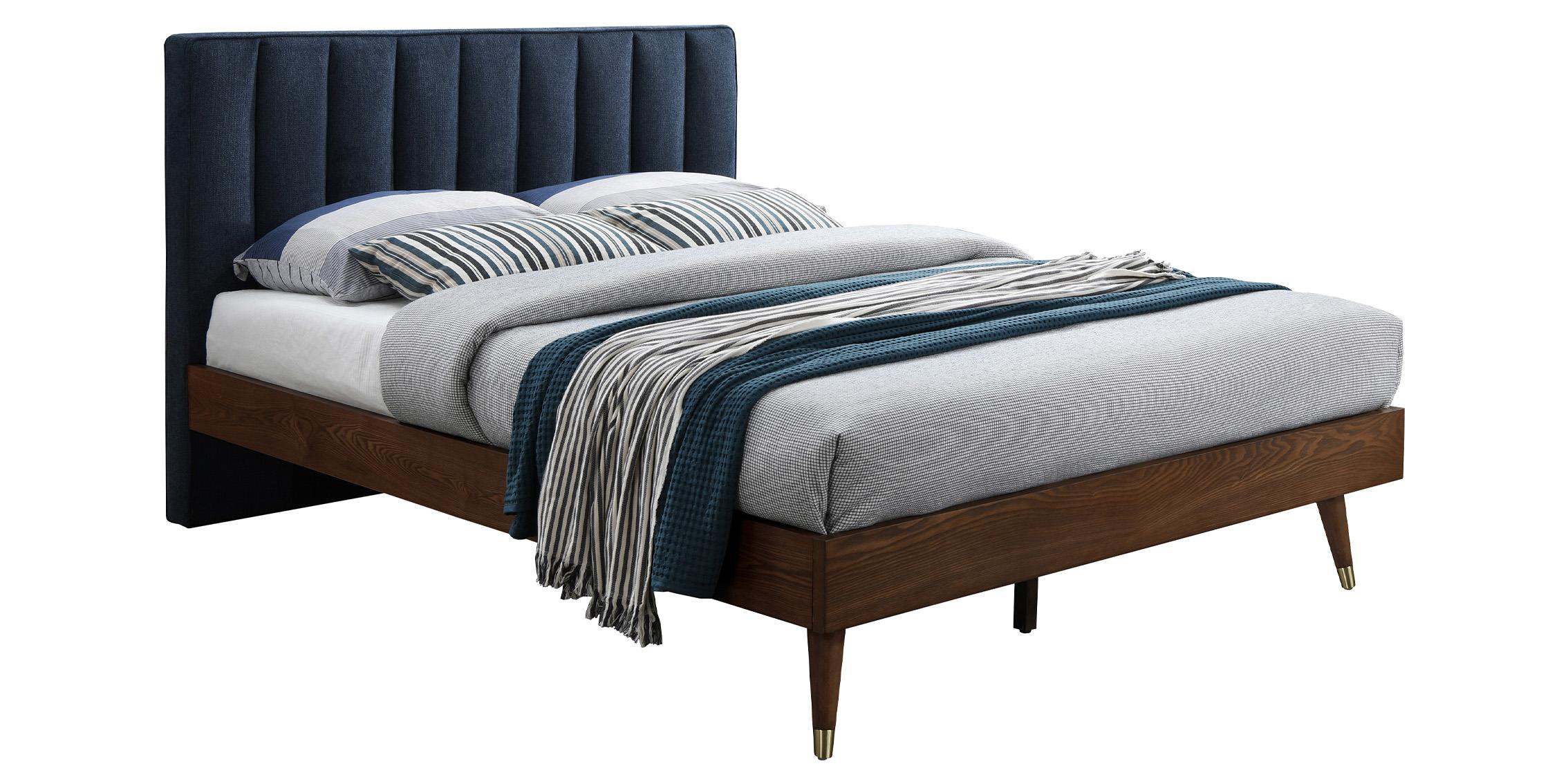Contemporary, Modern Platform Bed VANCE Navy-K VanceNavy-K in Navy, Walnut Fabric