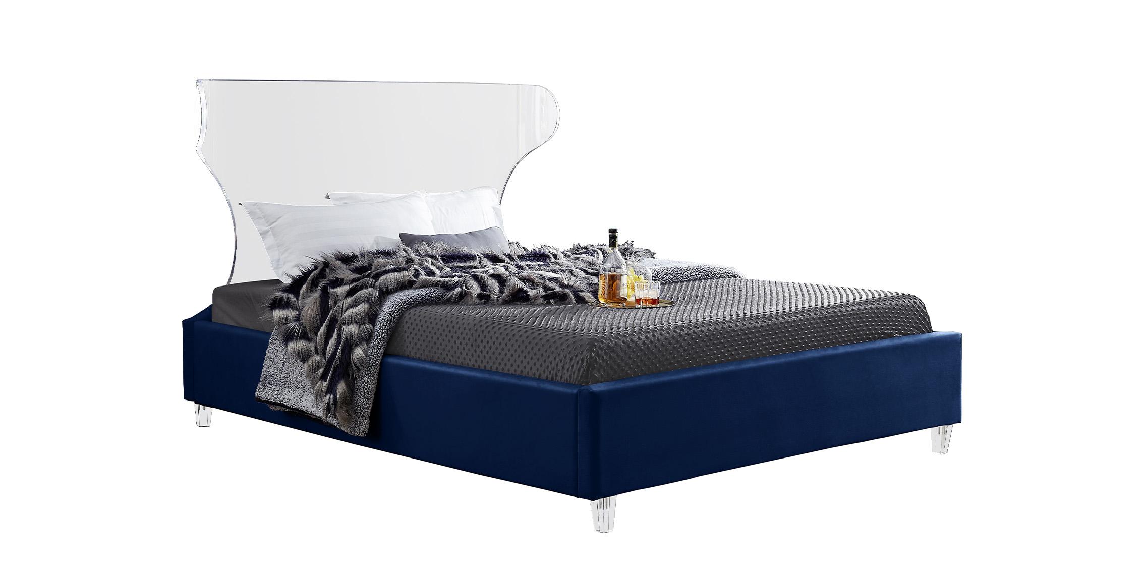 Contemporary, Modern Platform Bed GHOST GhostNavy-F GhostNavy-F in Navy Fabric