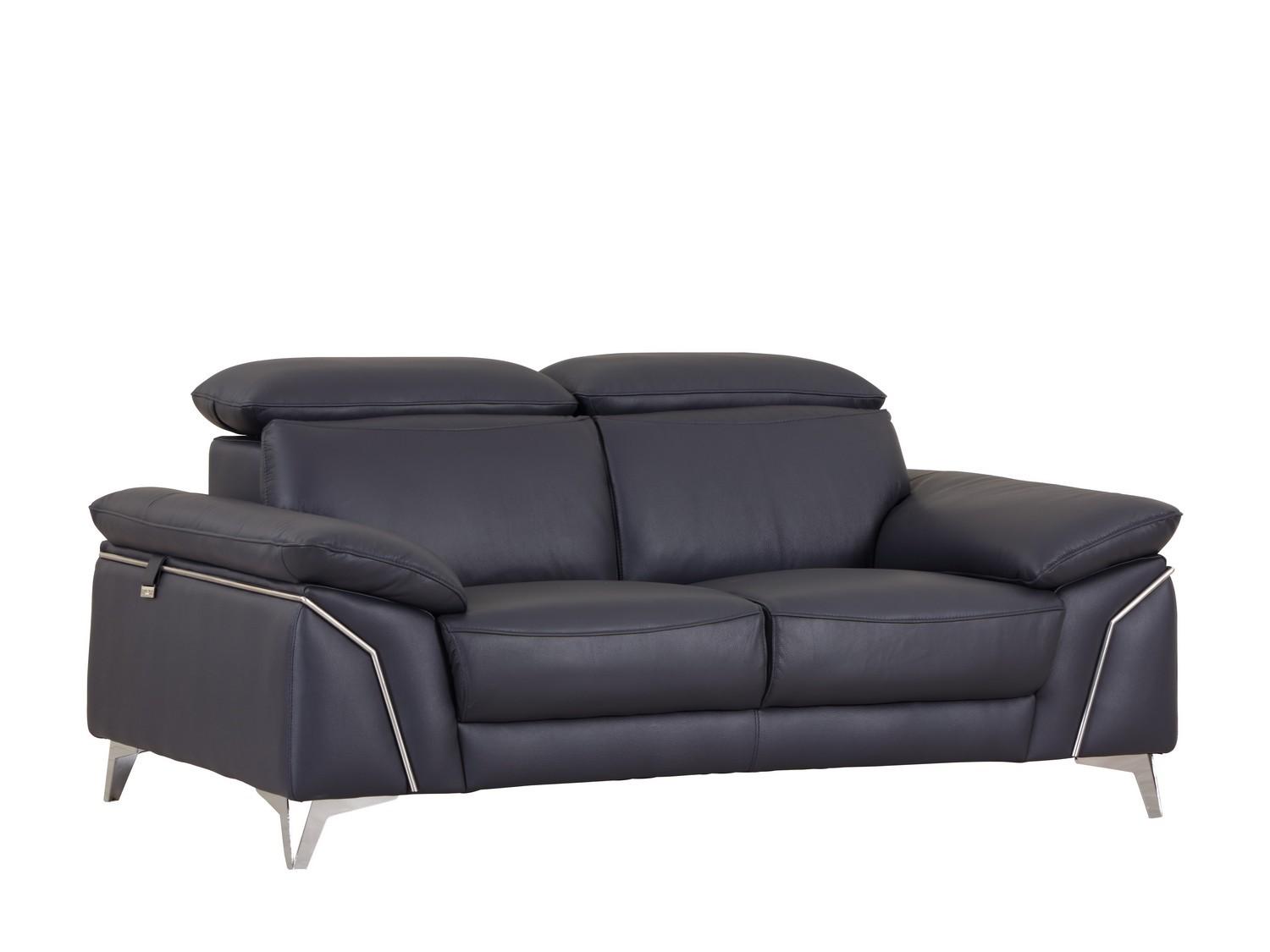 Contemporary Loveseat 727 727-NAVY-L in Navy blue Italian Leather