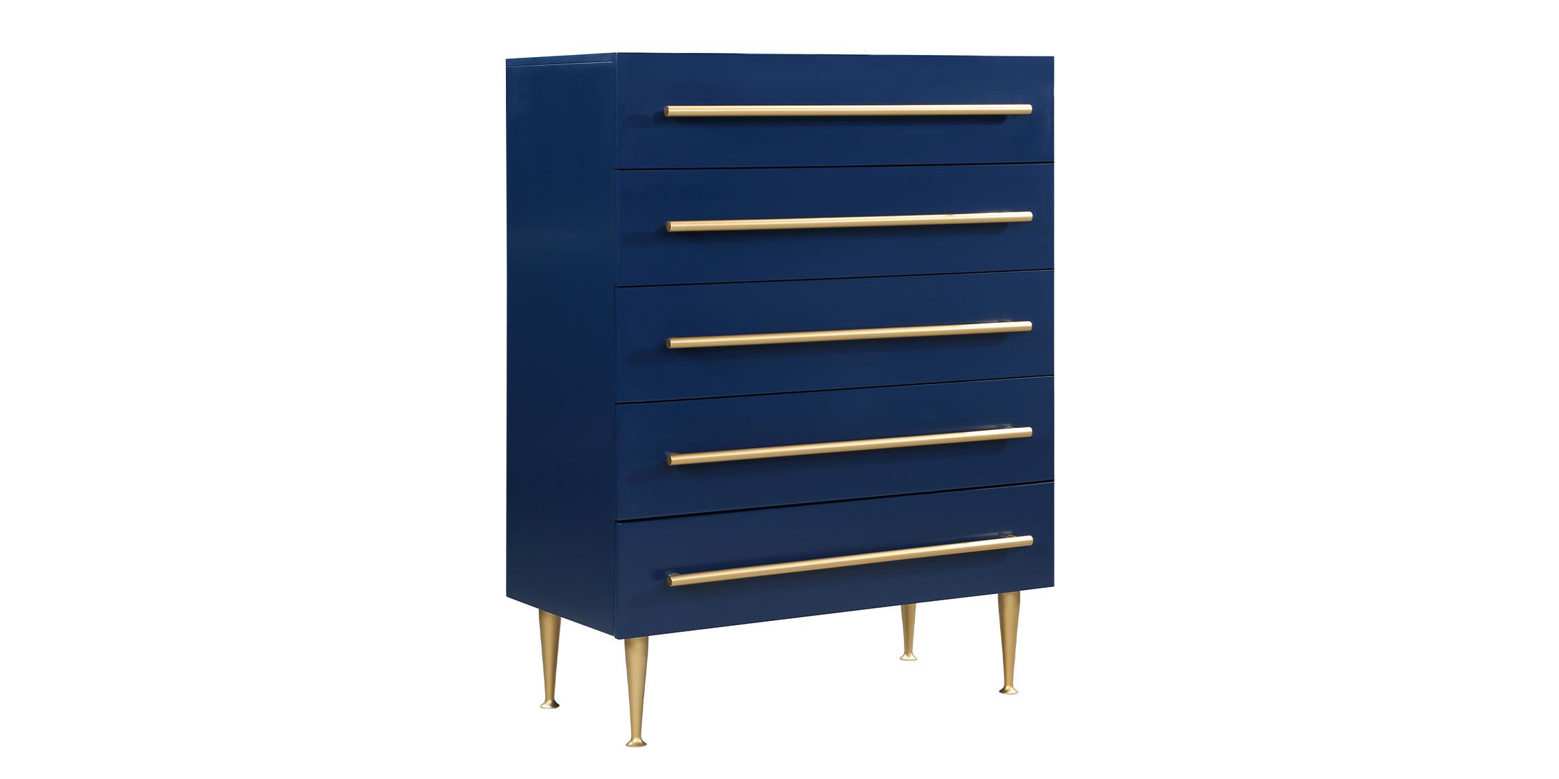 

    
Navy & Gold 5 Drawer Chest MARISOL 844Navy-CH Meridian Contemporary Modern
