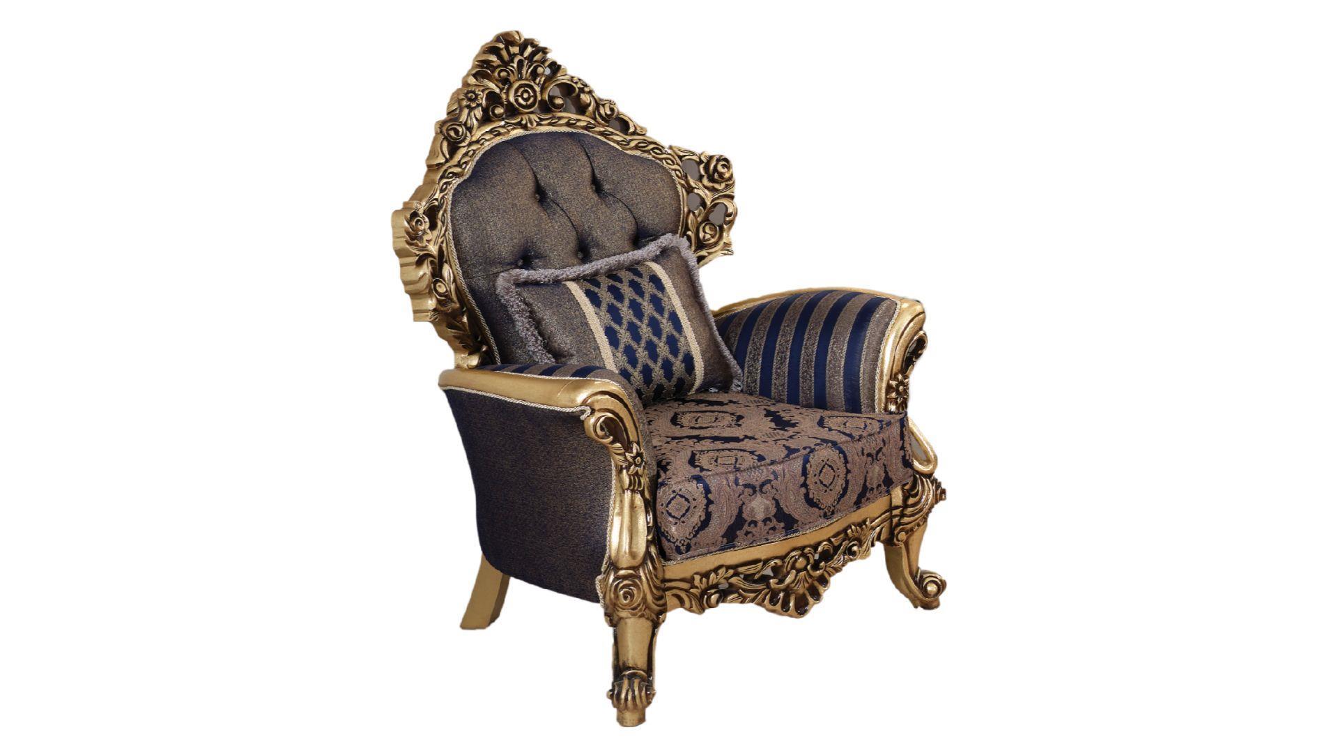Classic, Traditional Arm Chair VICTORIA VICTORIA-CH in Navy, Gold Chenille