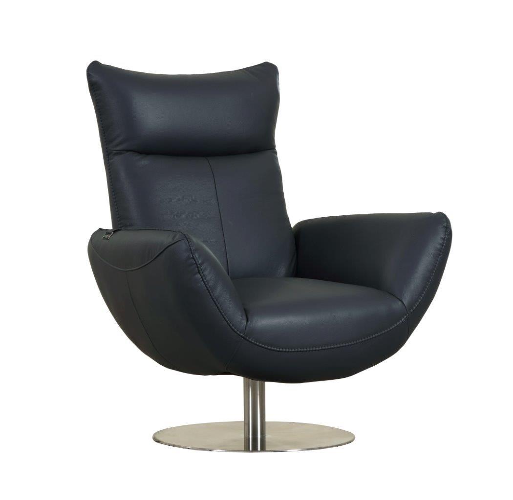 Contemporary Lounge Chair C74-NAVY-CH C74-NAVY-CH in Navy blue Italian Leather