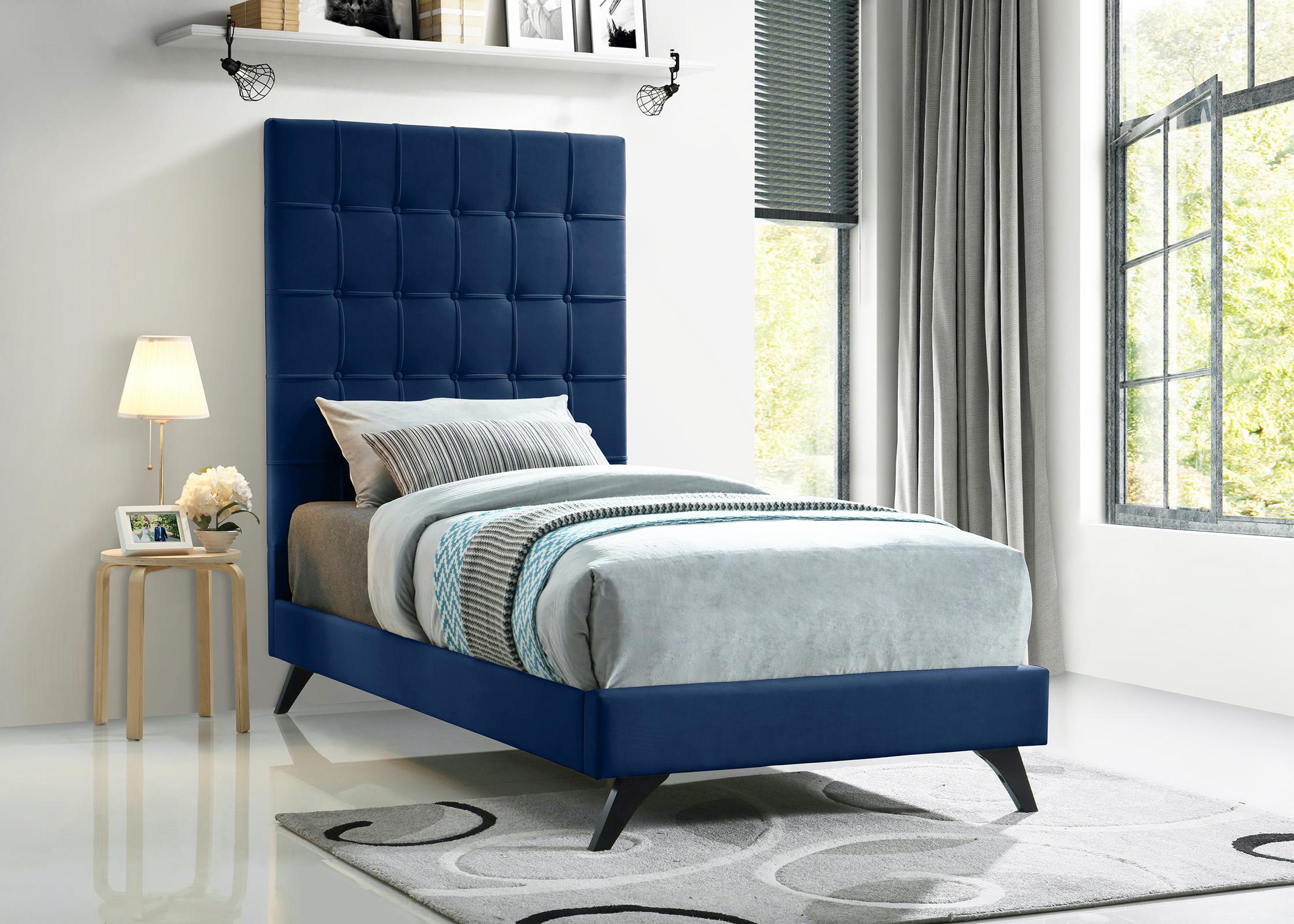 

    
Navy Velvet Button Tufted Twin Bed ELLY Navy-T Meridian Modern Contemporary
