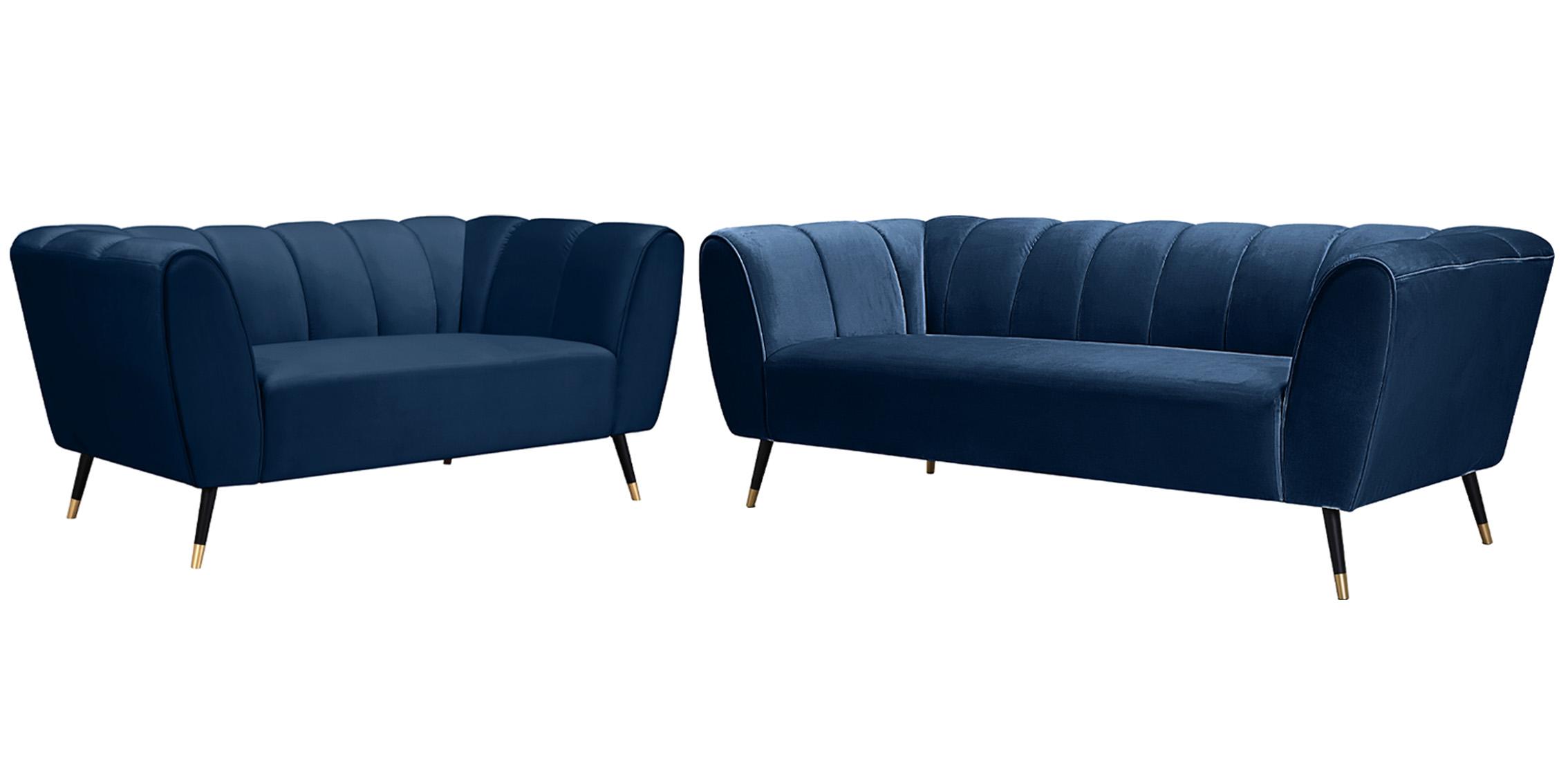 

    
Navy Velvet Channel Tufted Sofa Set 2Pcs BEAUMONT 626Navy Meridian Contemporary
