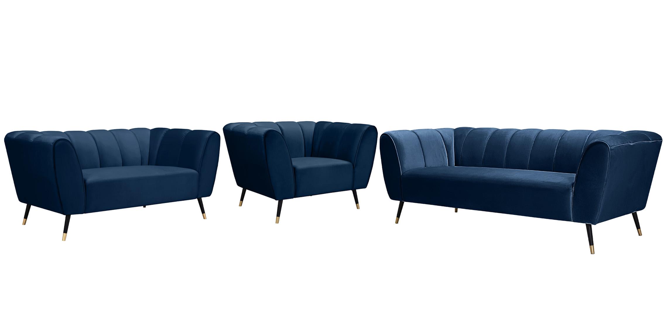 

    
Navy Velvet Channel Tufted Sofa Set 3Pcs BEAUMONT 626Navy Meridian Contemporary
