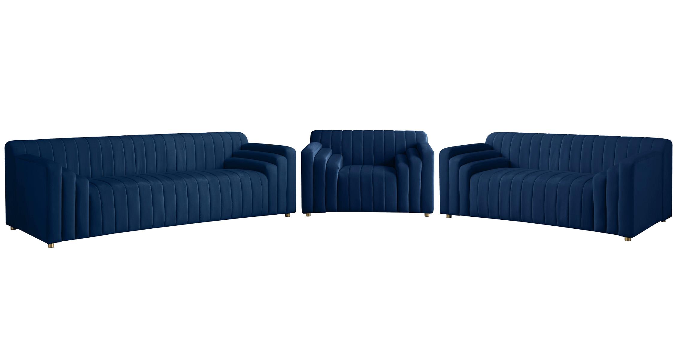 

    
Navy Velvet Channel Tufted Sofa Set 3Pcs NAYA 637Navy-S Meridian Contemporary
