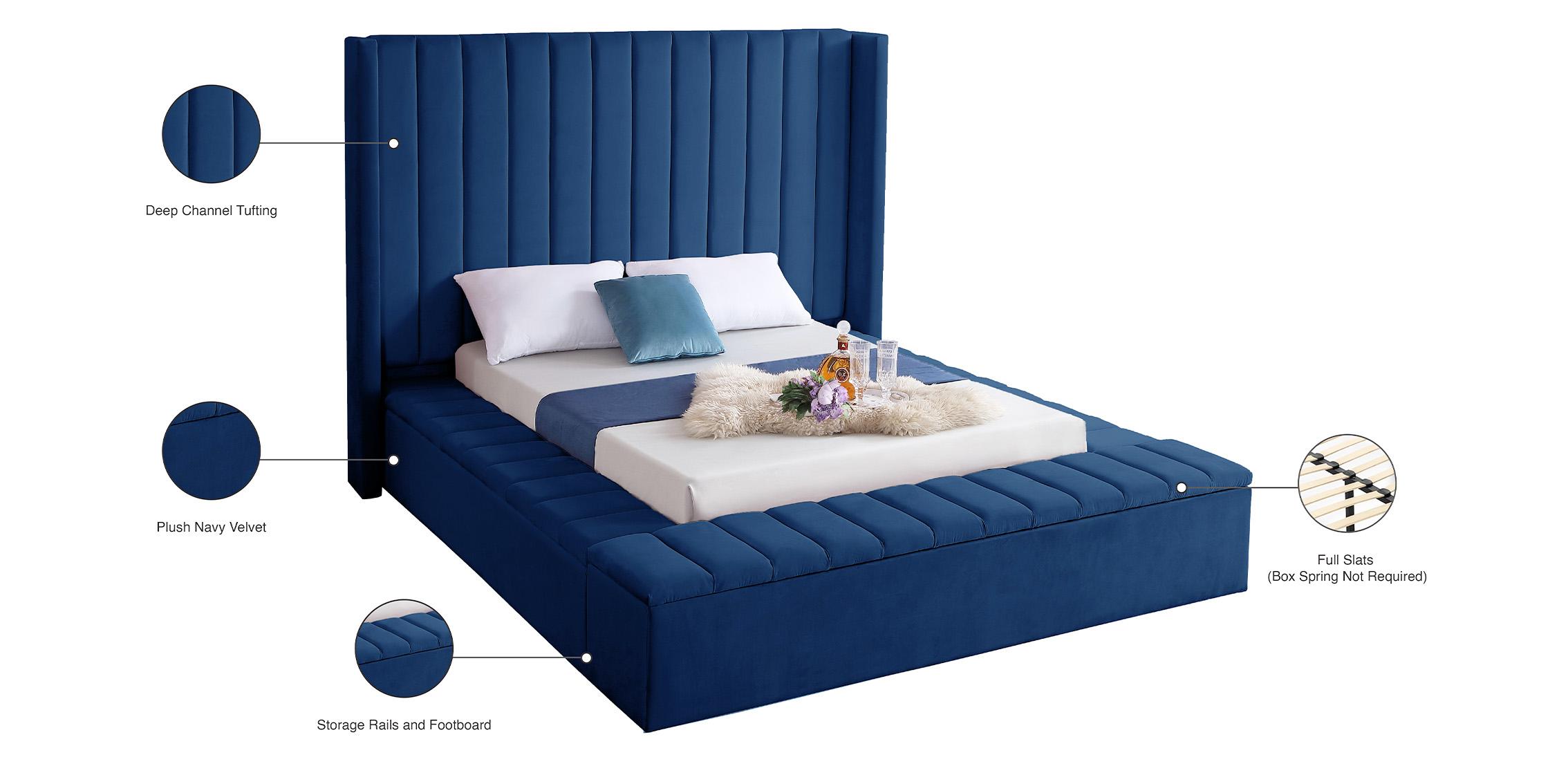 

    
 Order  Navy  Velvet Channel Tufted Storage Full Bed KIKI Meridian Contemporary Modern
