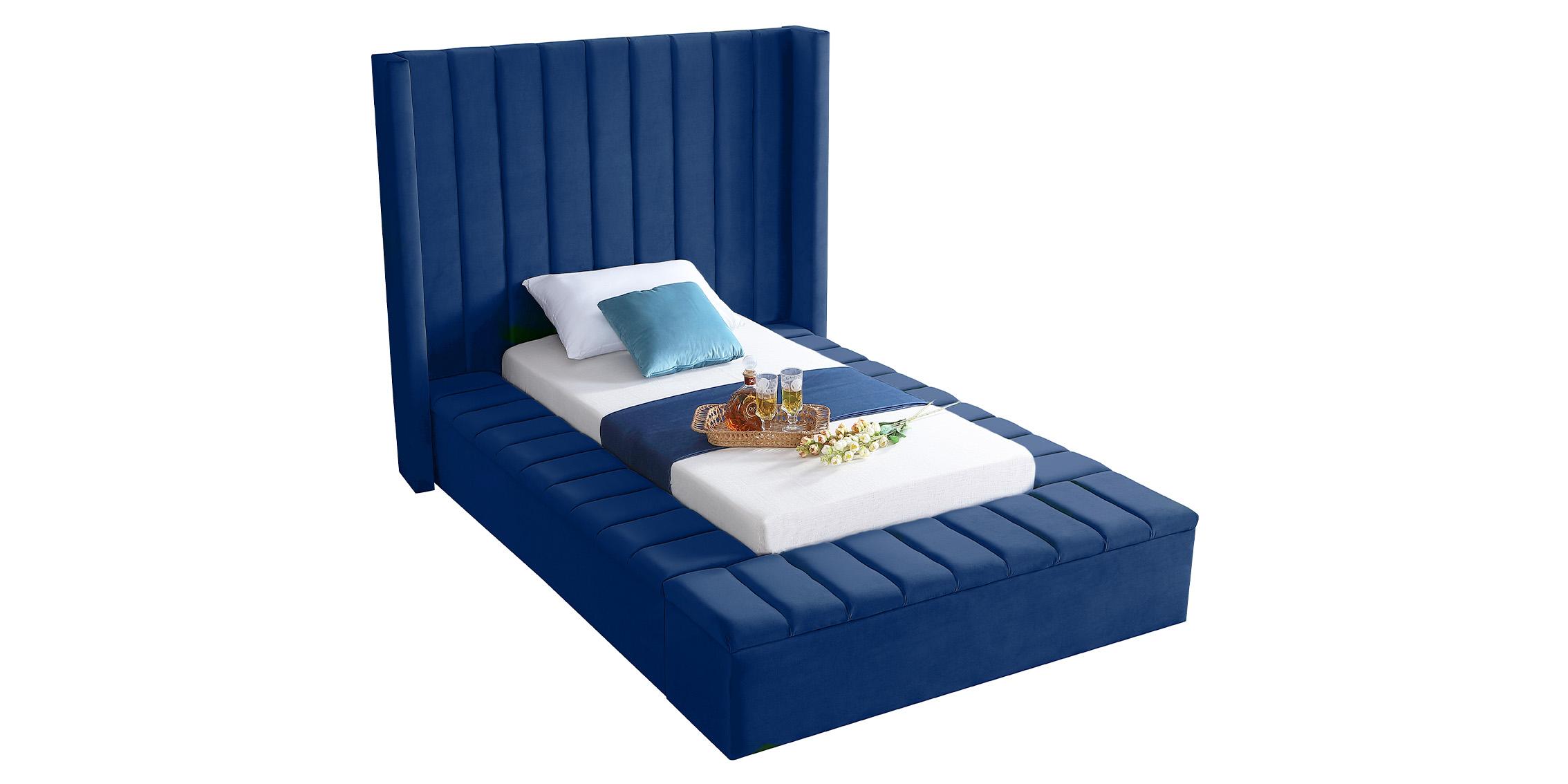 

    
Navy Velvet Channel Tufted Storage Twin Bed KIKI Meridian Contemporary Modern
