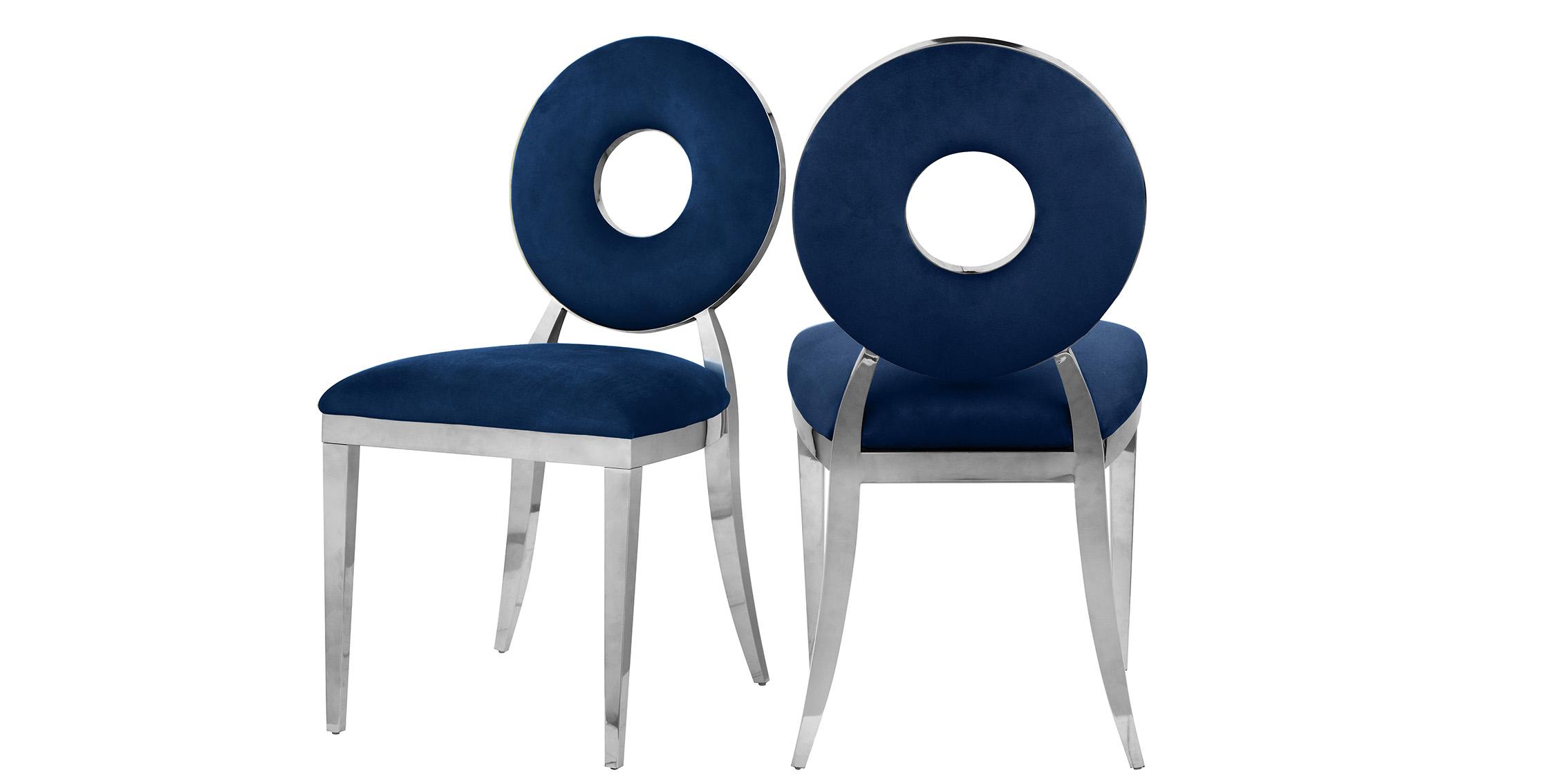 Contemporary Dining Chair Set CAROUSEL 859Navy-C 859Navy-C in Chrome, Navy Velvet