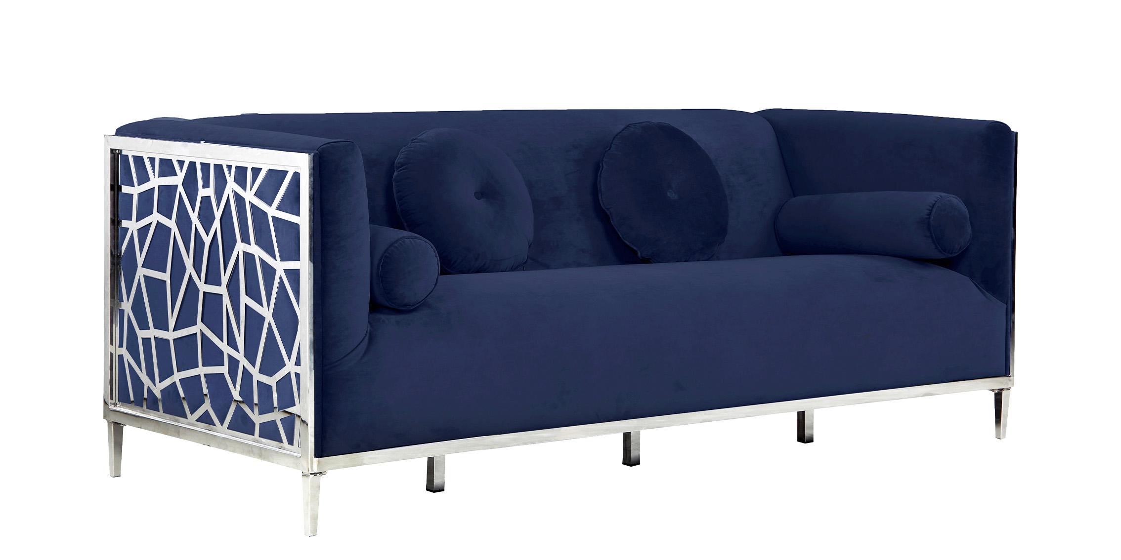 

    
Navy Velvet & Chrome Sofa Set 2Pcs OPAL 672Navy-S Meridian Modern Contemporary
