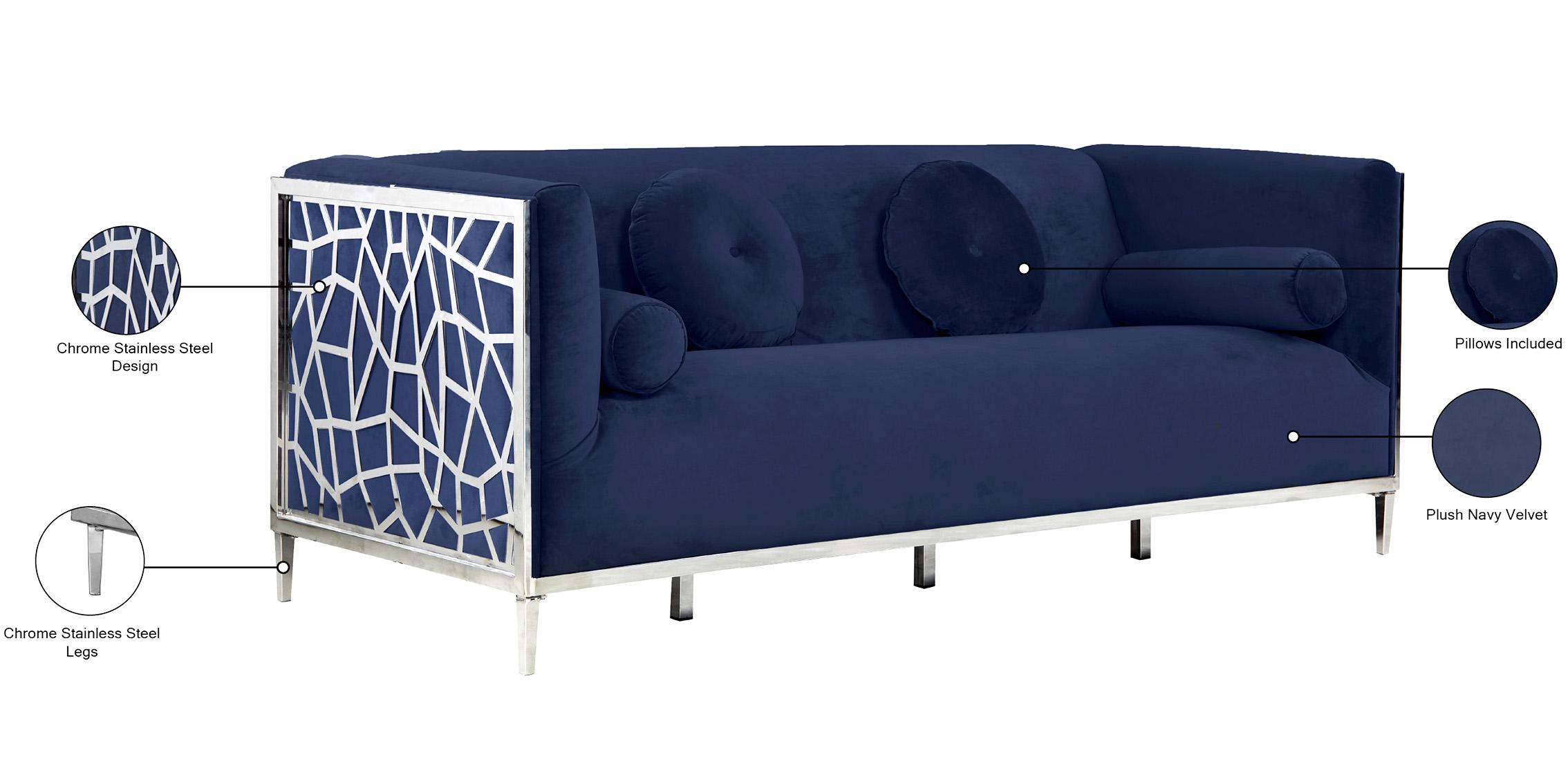 

                    
Buy Navy Velvet & Chrome Sofa Set 3Pcs OPAL 672Navy-S Meridian Contemporary Modern
