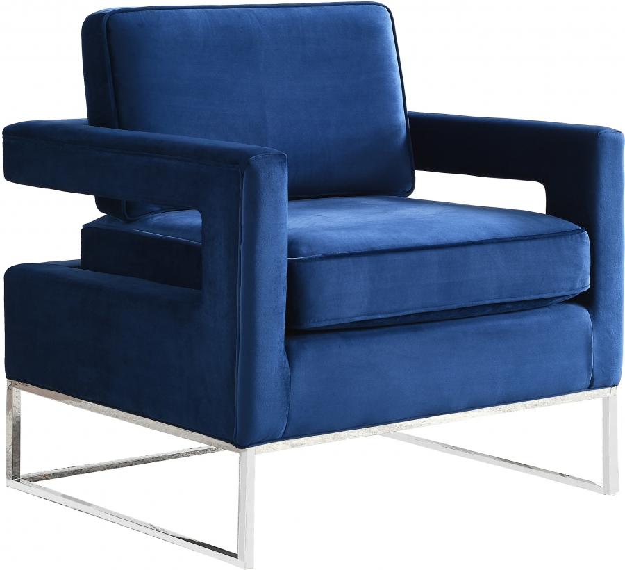 Contemporary, Modern Accent Chair 510Navy 510Navy in Chrome, Navy blue Velvet