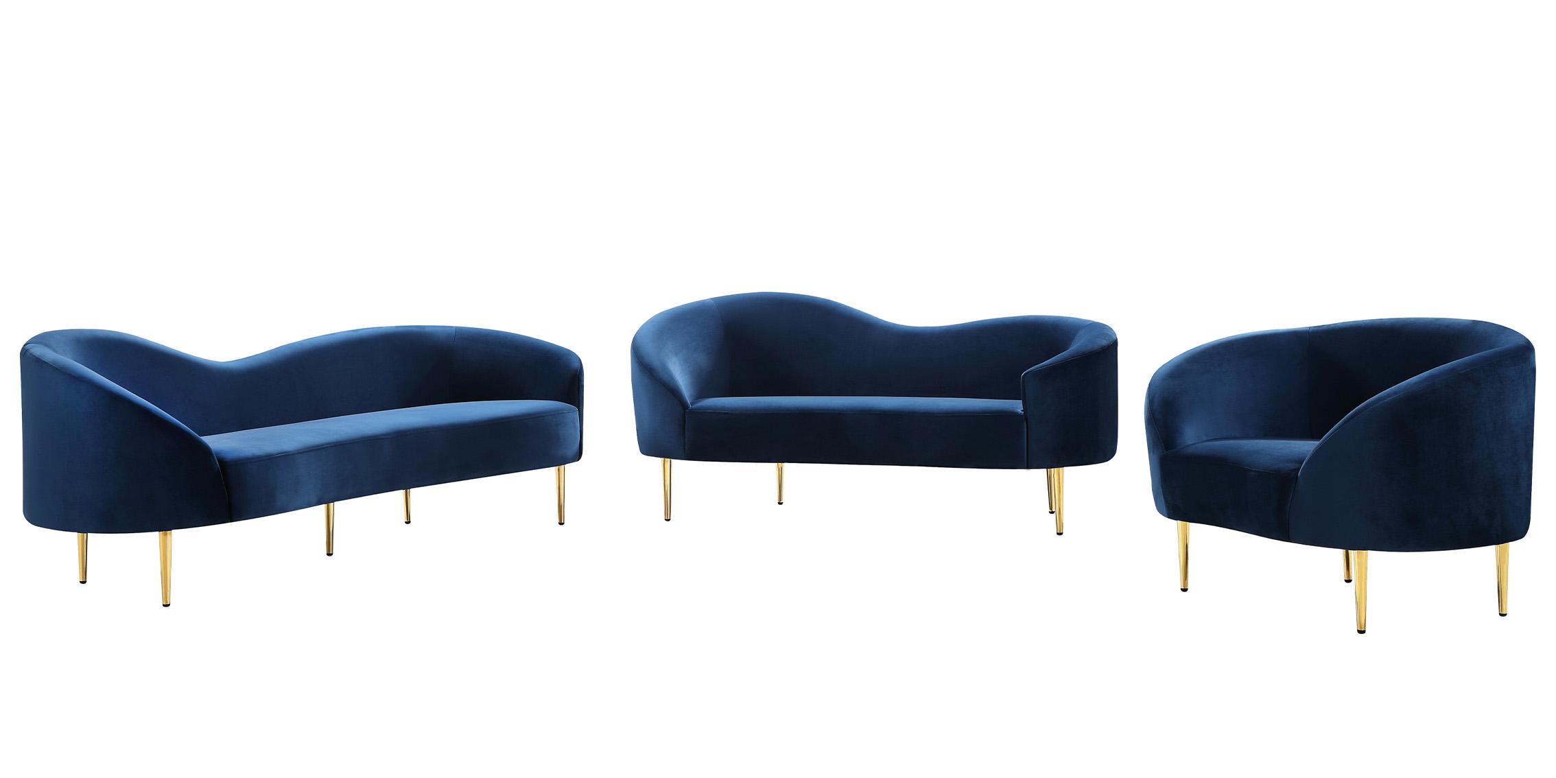 Meridian Furniture RITZ 659Navy-S-Set-3 Sofa Set