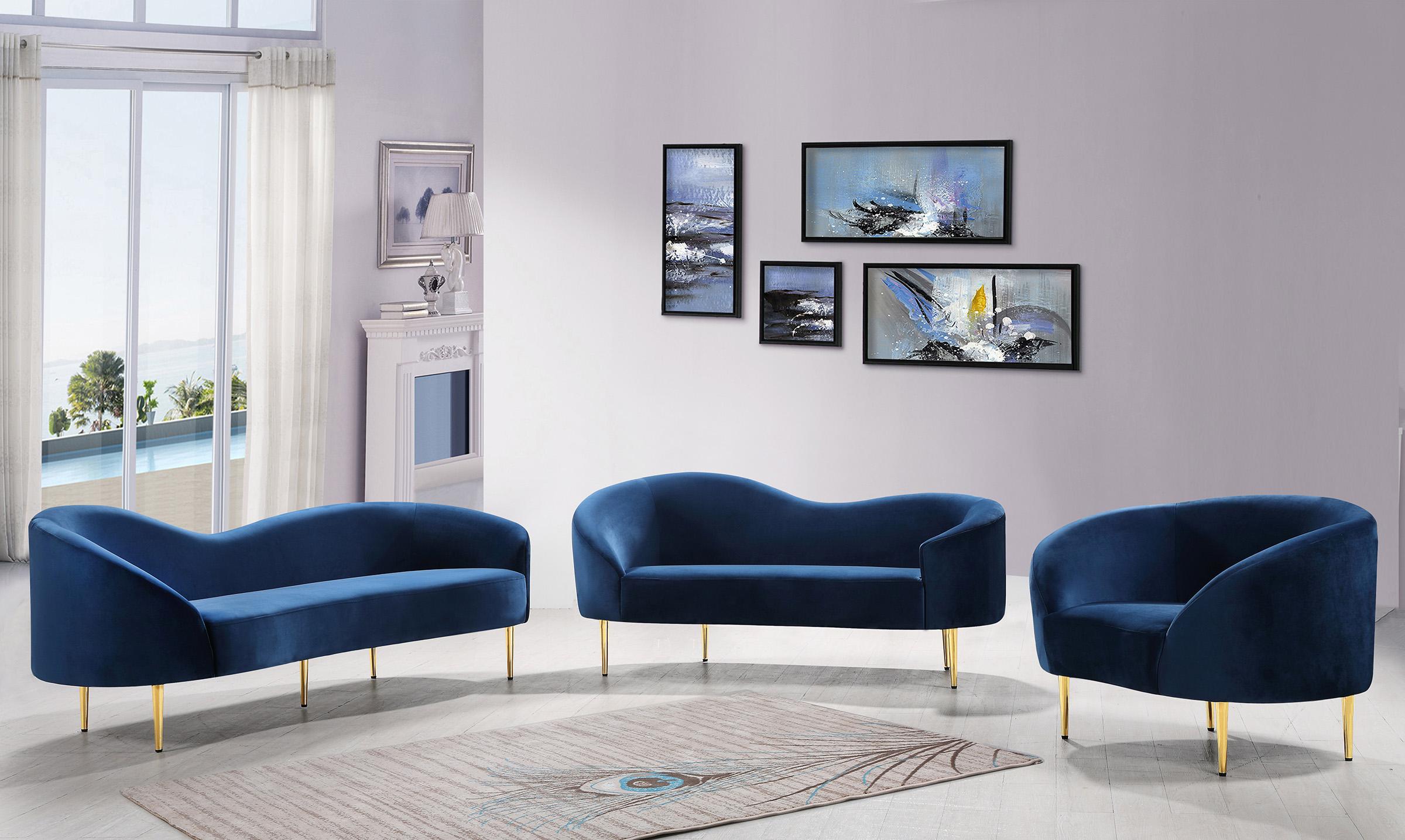 

    
 Shop  Glam Navy Velvet Sofa Set 2Pcs RITZ 659Navy Meridian Contemporary Modern
