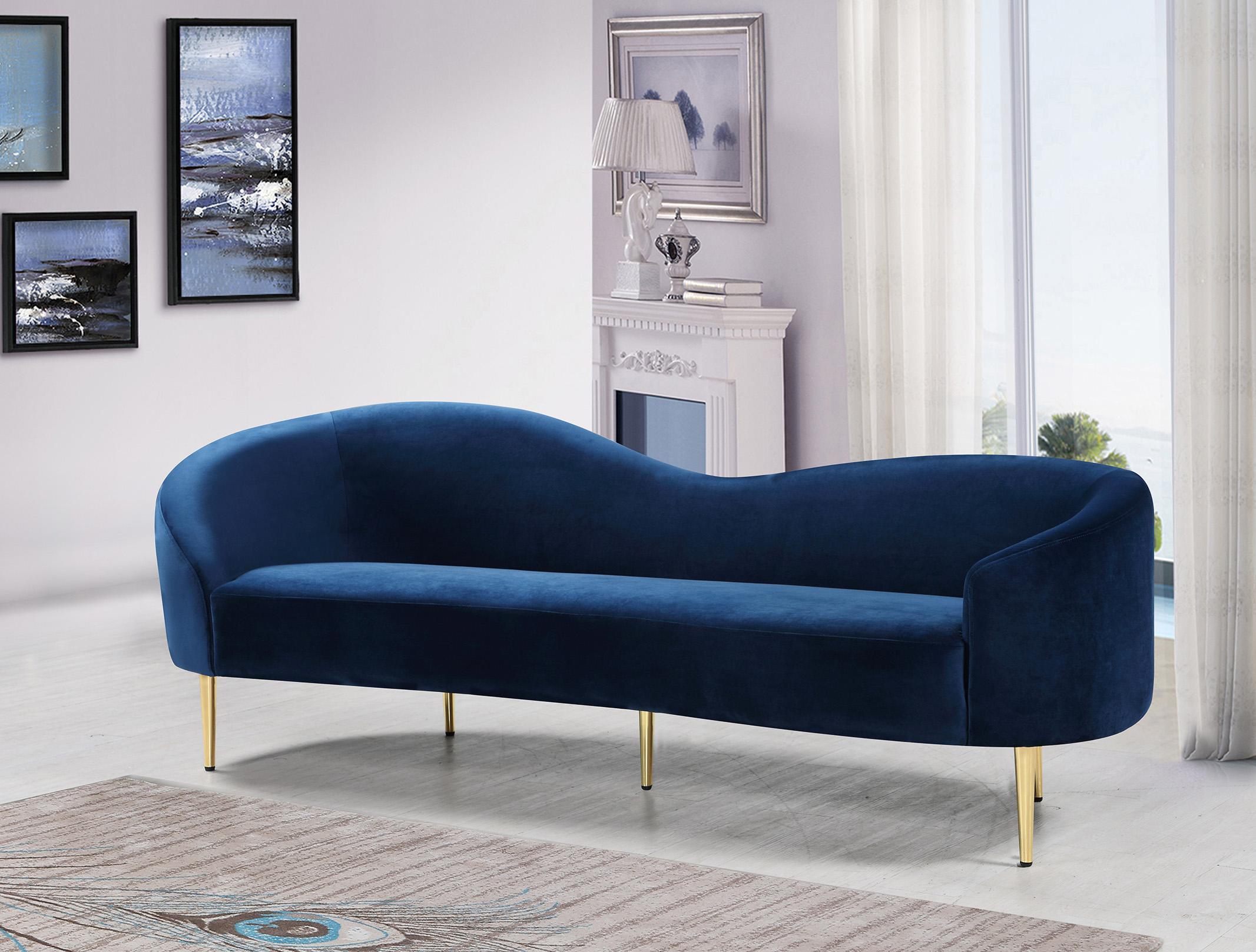 

    
Glam Navy Velvet Sofa RITZ 659Navy-S Meridian Contemporary Modern
