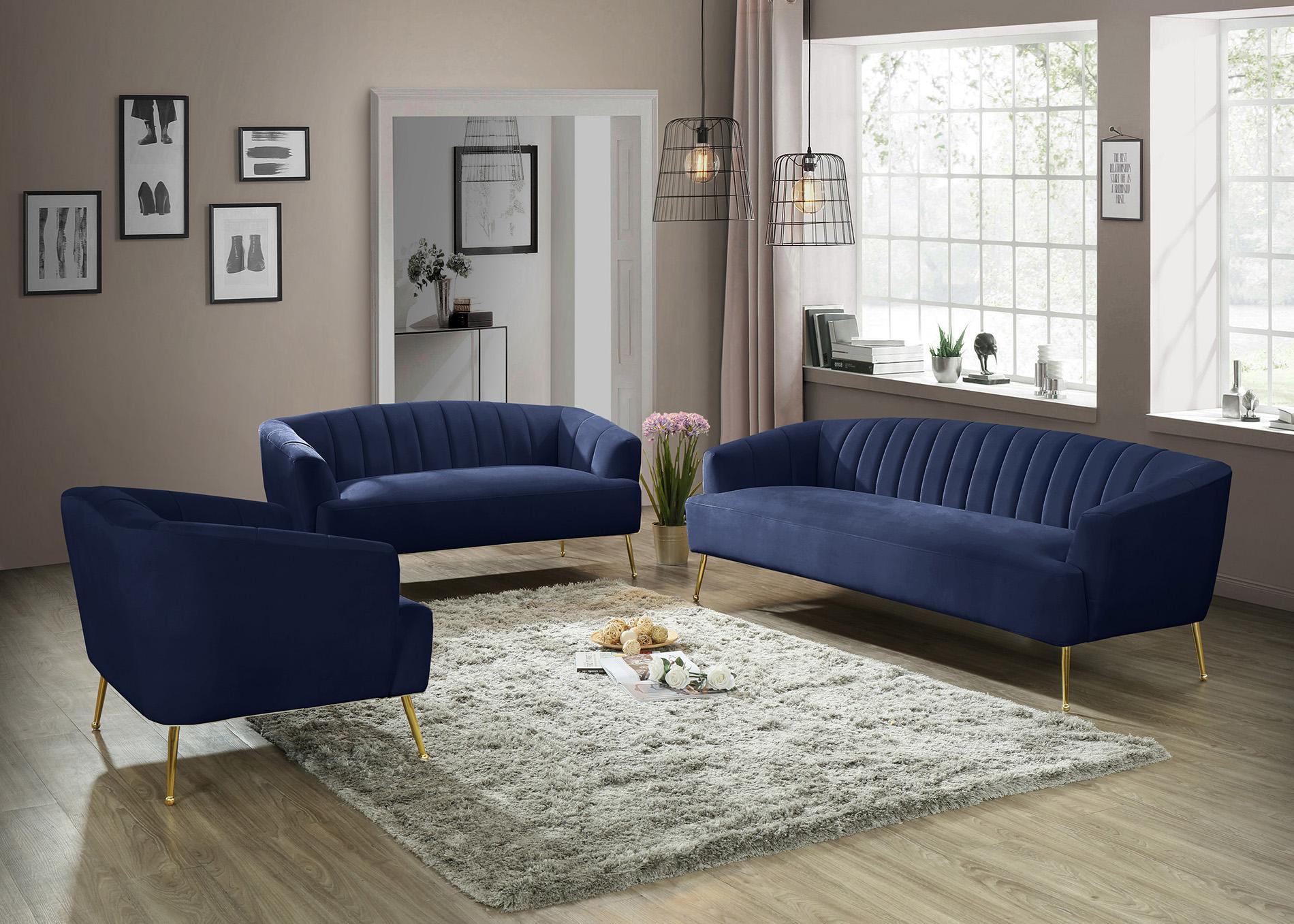 Meridian Furniture TORI 657Navy-S-Set-3 Sofa Set