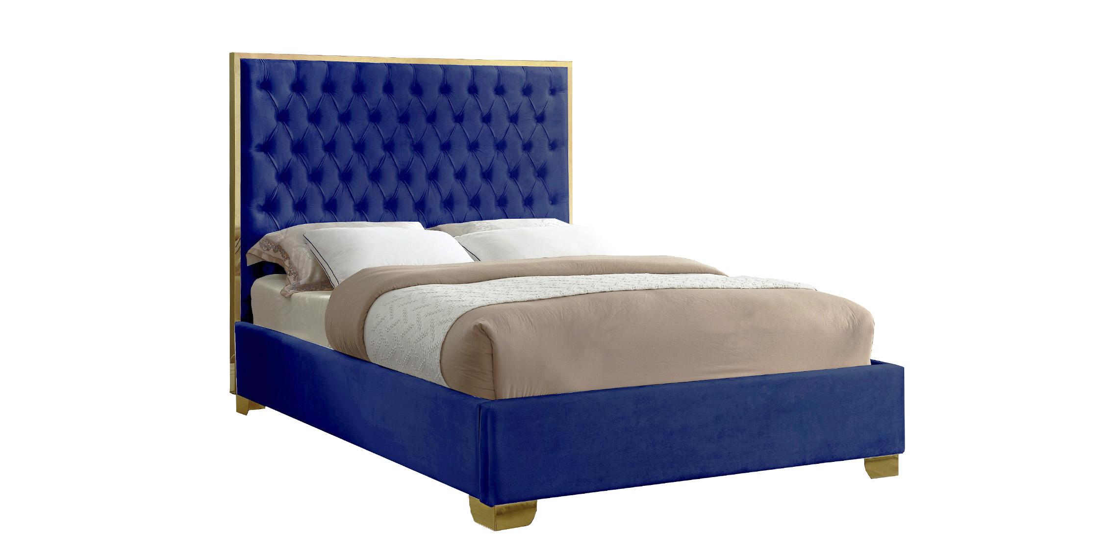 Contemporary Platform Bed LanaNavy-Q LanaNavy-Q in Navy blue Velvet