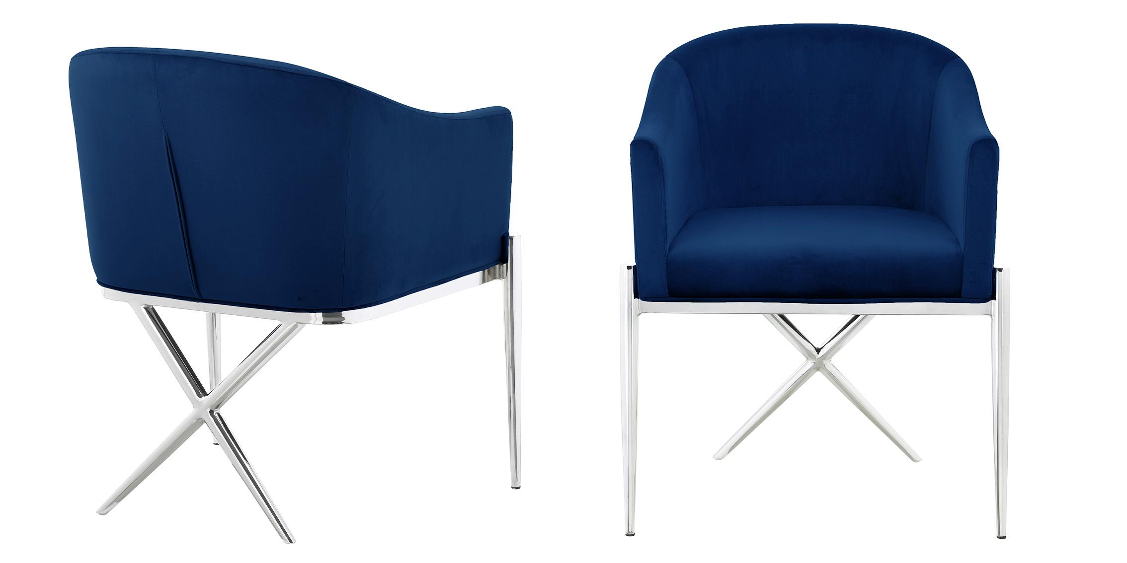 

        
Meridian Furniture XAVIER Dining Chair Set Chrome/Navy Velvet 704831403695
