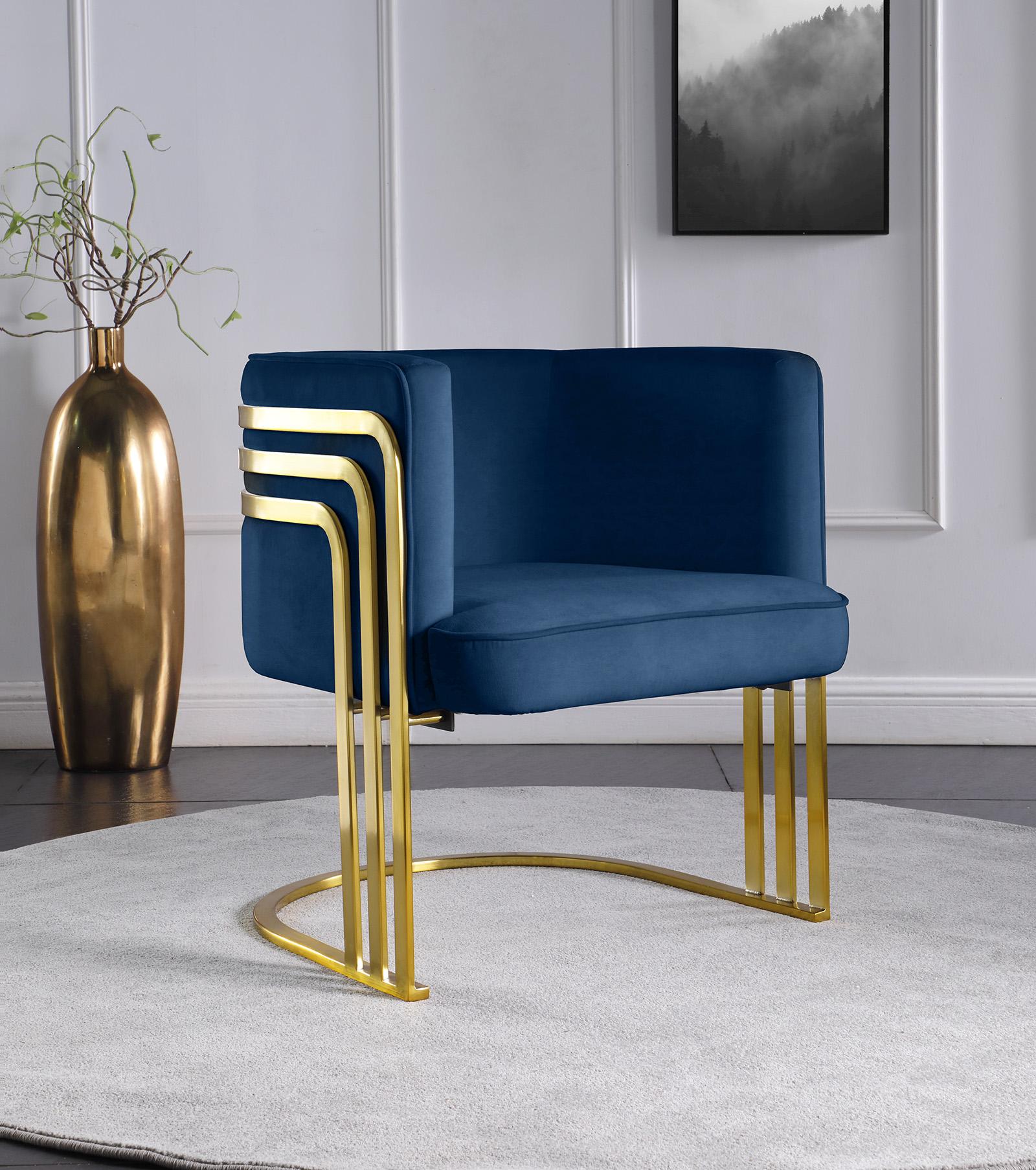 

    
Navy Velvet & Gold Accent Chair RAYS 533Navy Meridian Modern Contemporary
