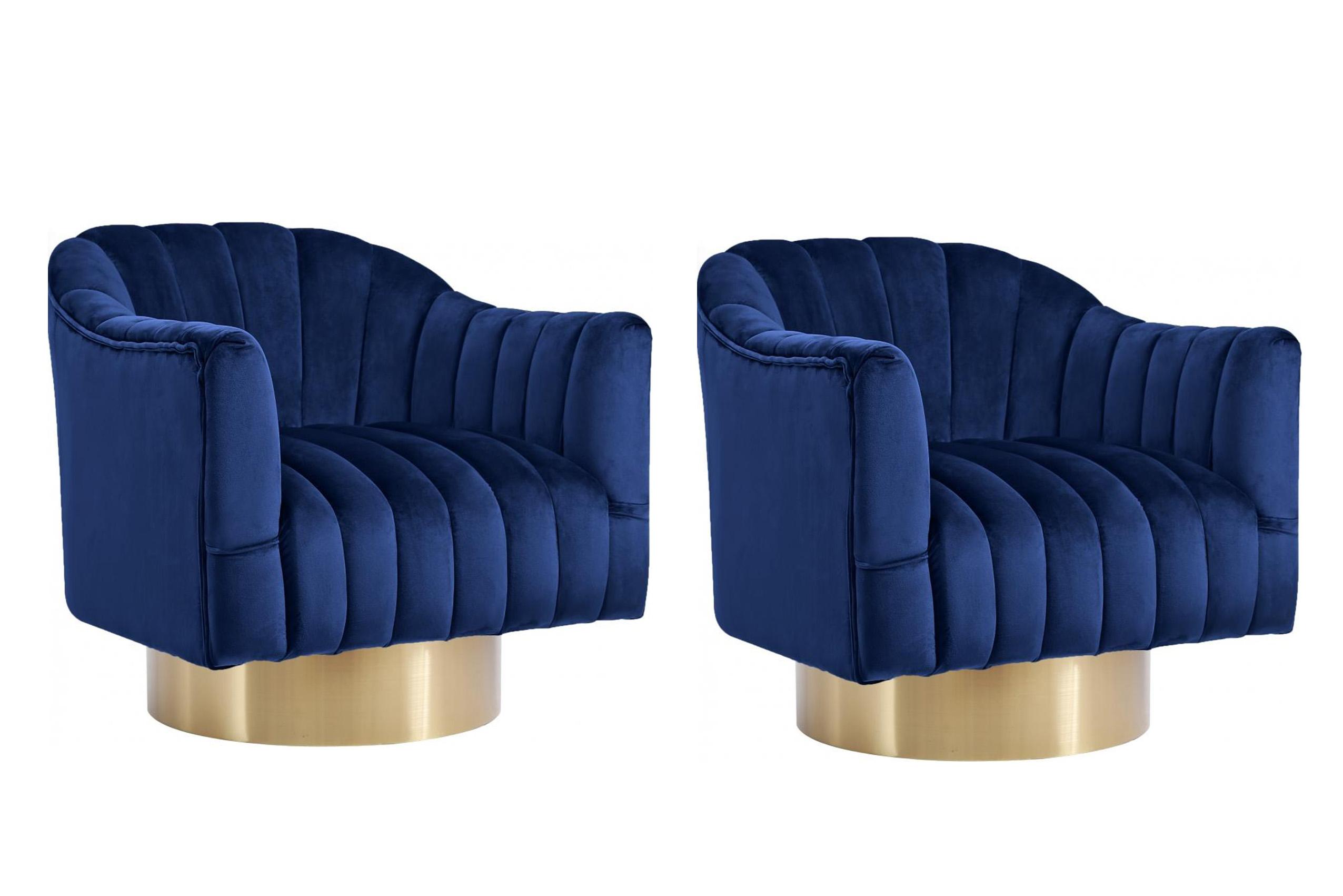 

    
Navy Velvet & Gold Base Swivel Chair Set 2Pcs Farrah 520Navy Meridian Modern
