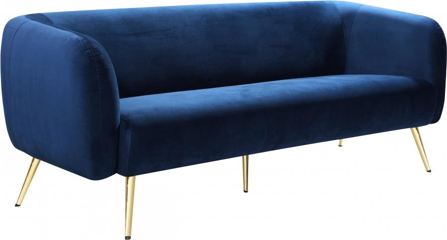 

    
Navy Velvet Gold Metal Legs Sofa Loveseat & Chair Meridian Furniture Harlow
