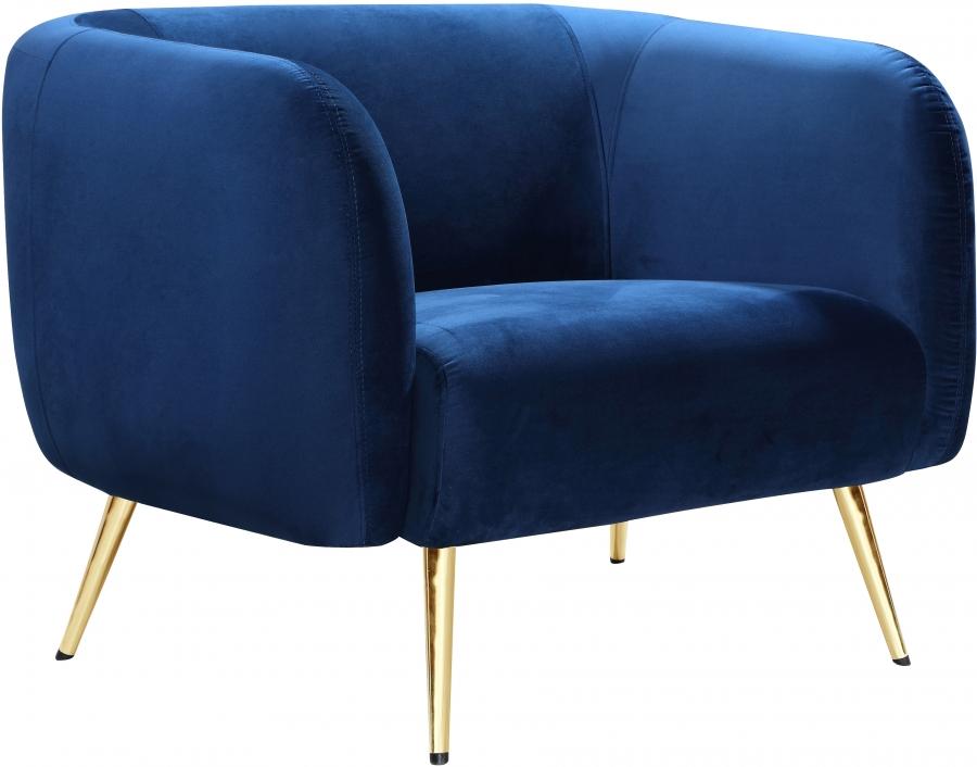

    
 Order  Navy Velvet Gold Metal Legs Sofa Loveseat & Chair Meridian Furniture Harlow
