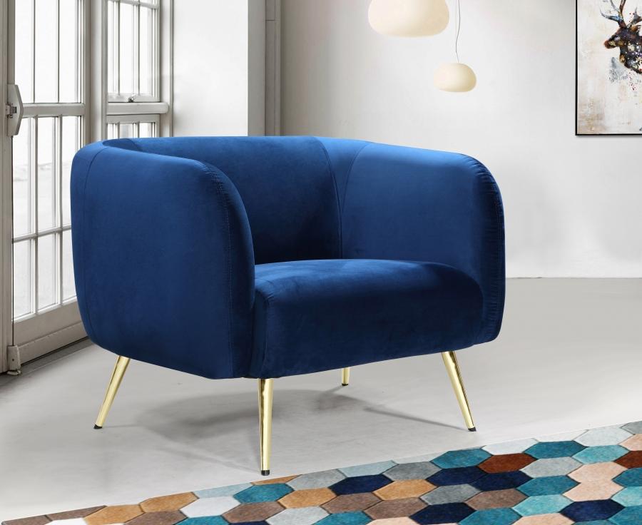 

    
 Shop  Navy Velvet Gold Metal Legs Sofa Loveseat & Chair Meridian Furniture Harlow
