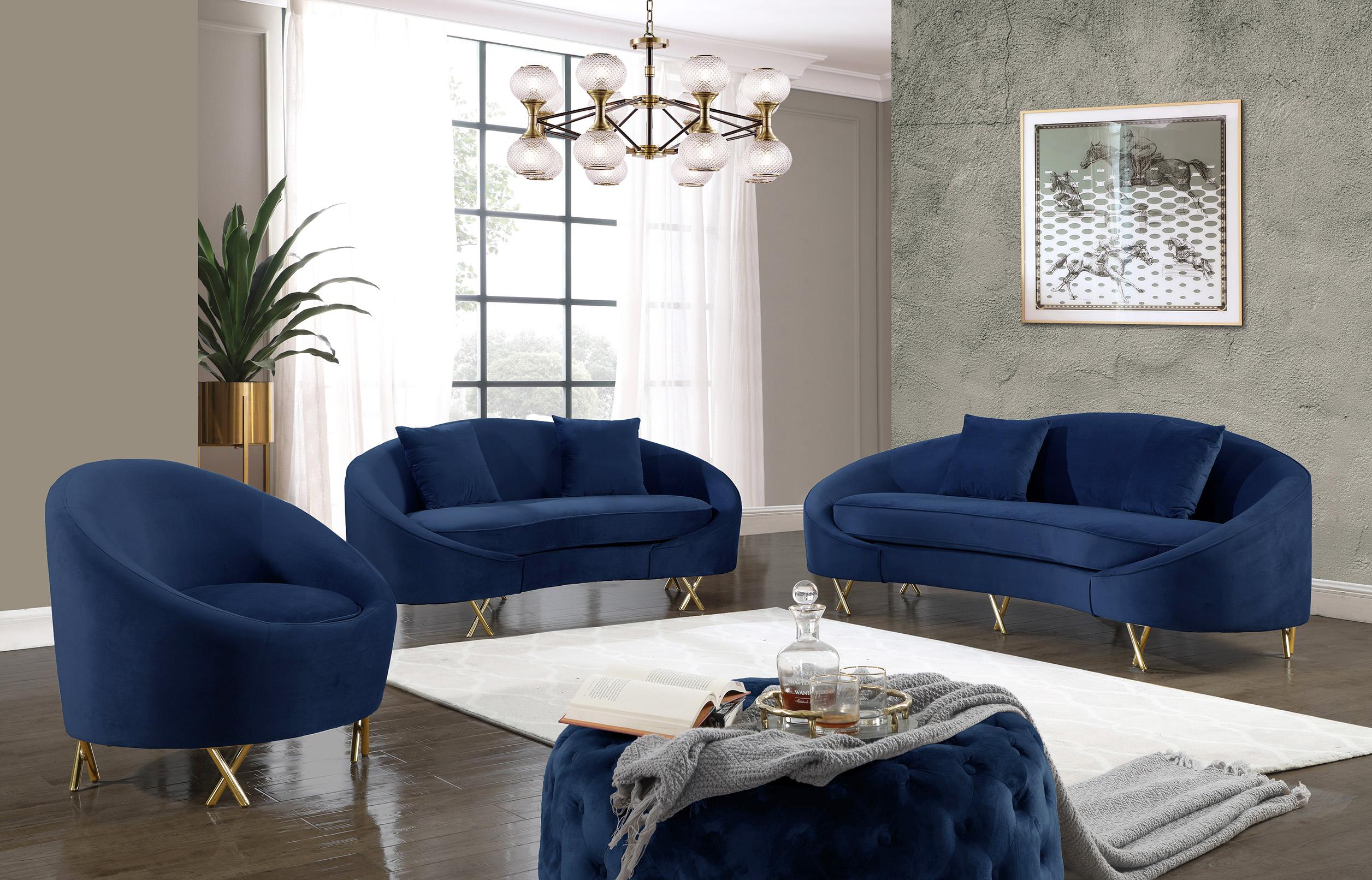 

    
Glam Navy Velvet Sofa Set 3P SERPENTINE 679Navy-S Meridian Contemporary Modern

